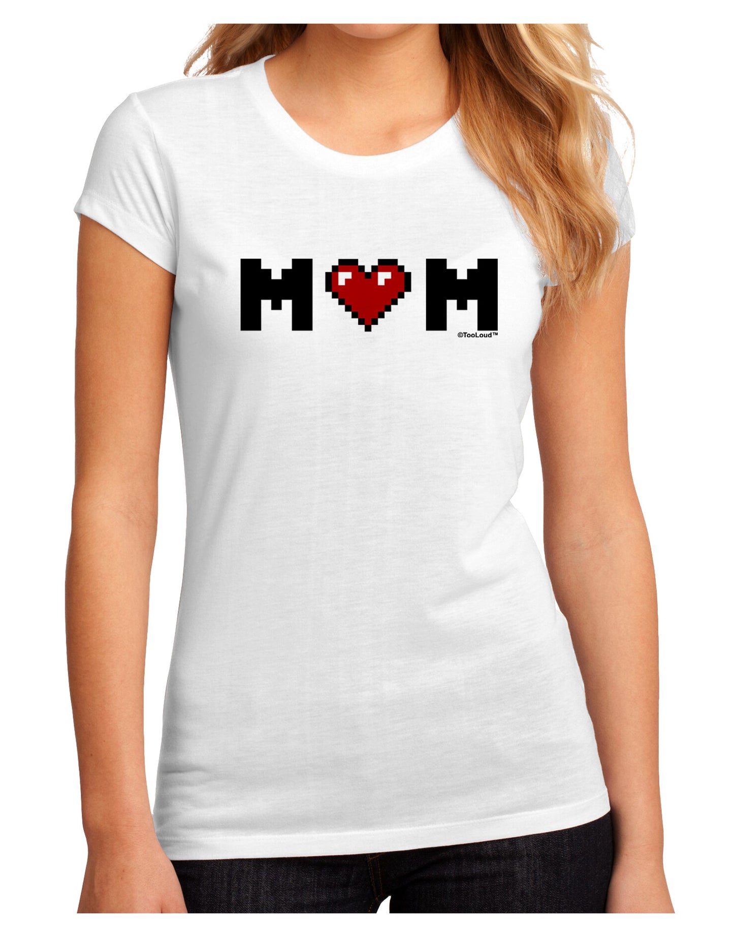 Mom Pixel Heart Juniors Sublimate Tee-TooLoud-White-Small-Davson Sales