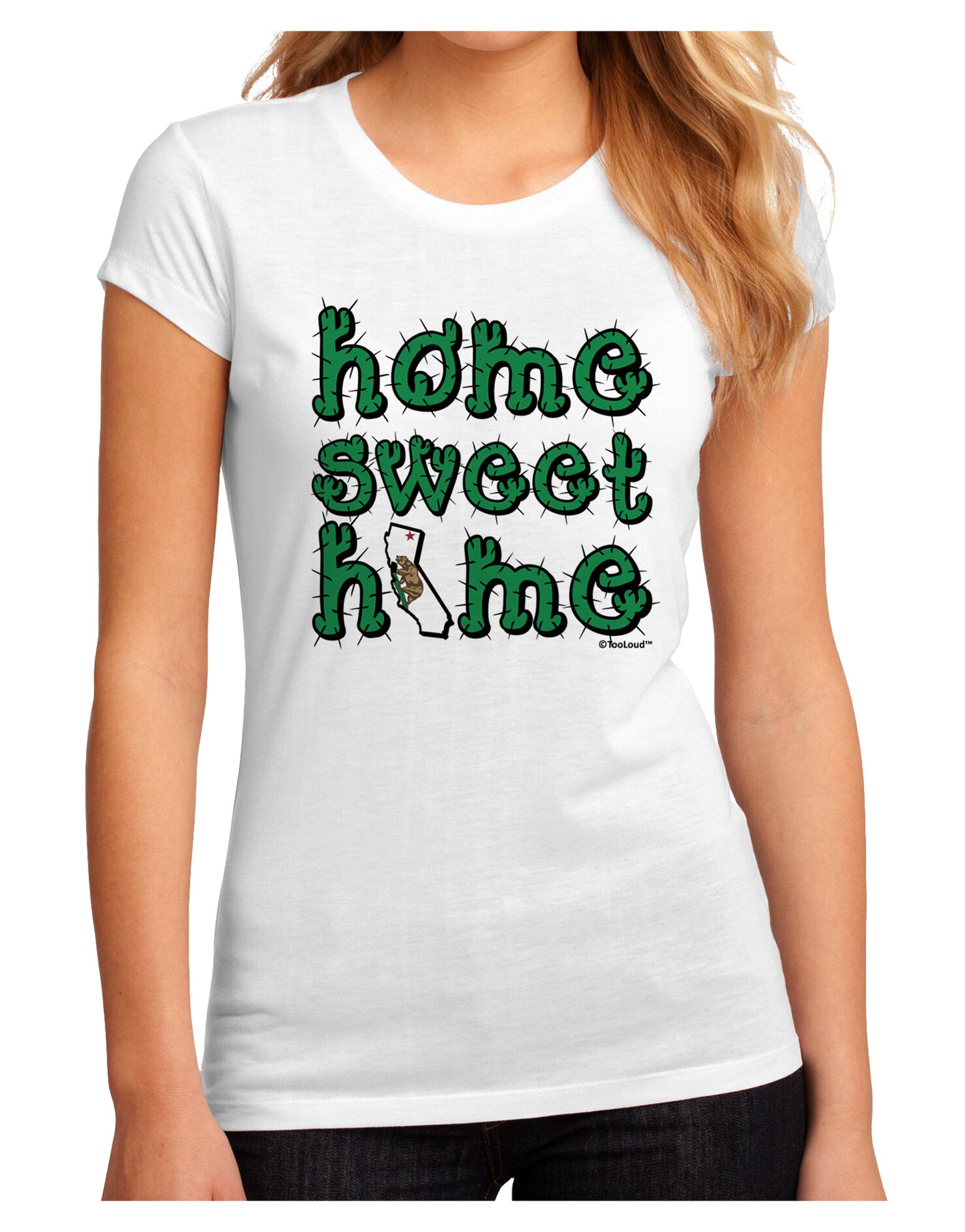Home Sweet Home - California - Cactus and State Flag Juniors Sublimate Tee by TooLoud-Womens T-Shirt-TooLoud-White-Small-Davson Sales