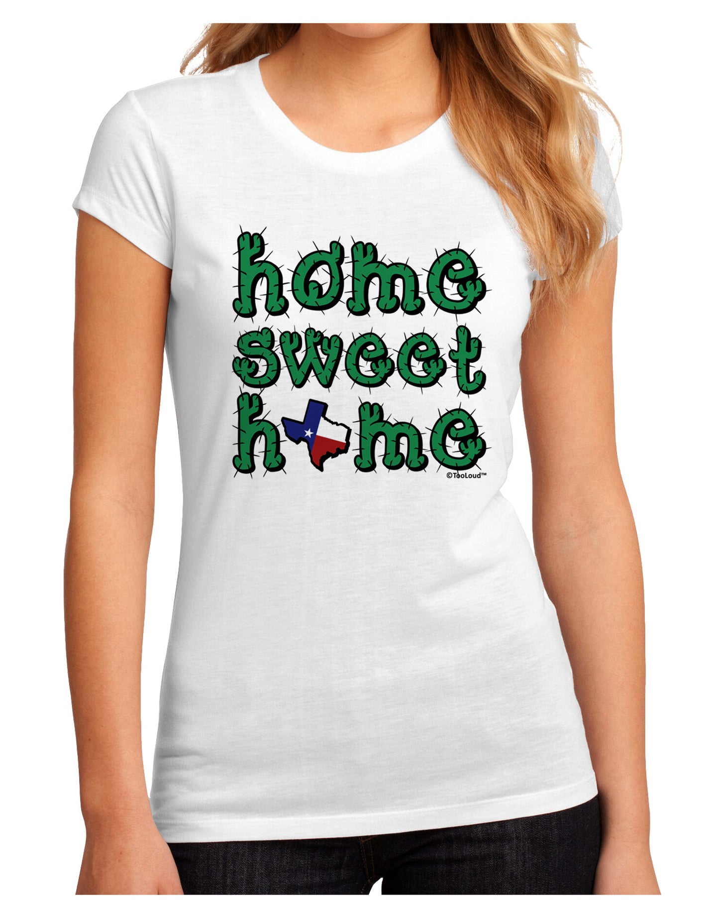 Home Sweet Home - Texas - Cactus and State Flag Juniors Sublimate Tee by TooLoud-Womens T-Shirt-TooLoud-White-Small-Davson Sales