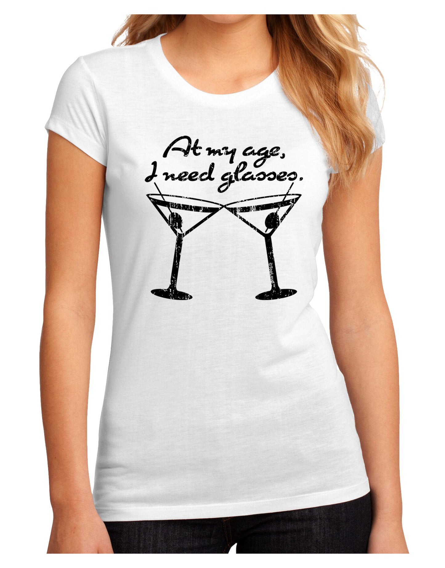 At My Age I Need Glasses - Martini Distressed Juniors Sublimate Tee by TooLoud-Womens T-Shirt-TooLoud-White-Small-Davson Sales