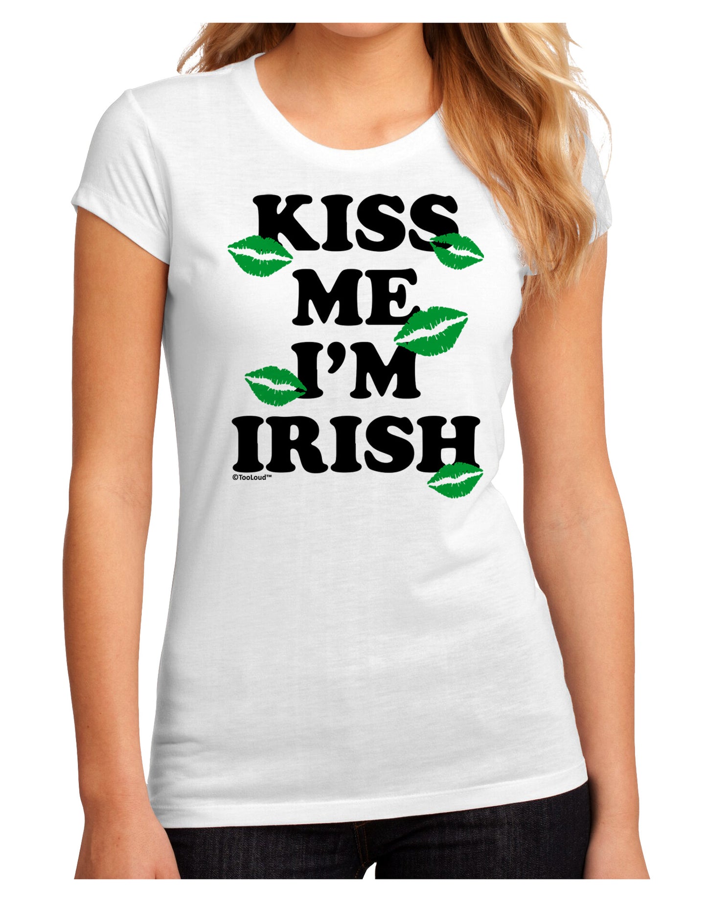 Kiss Me I'm Irish - Green Kisses Juniors Sublimate Tee by TooLoud-Womens T-Shirt-TooLoud-White-Small-Davson Sales