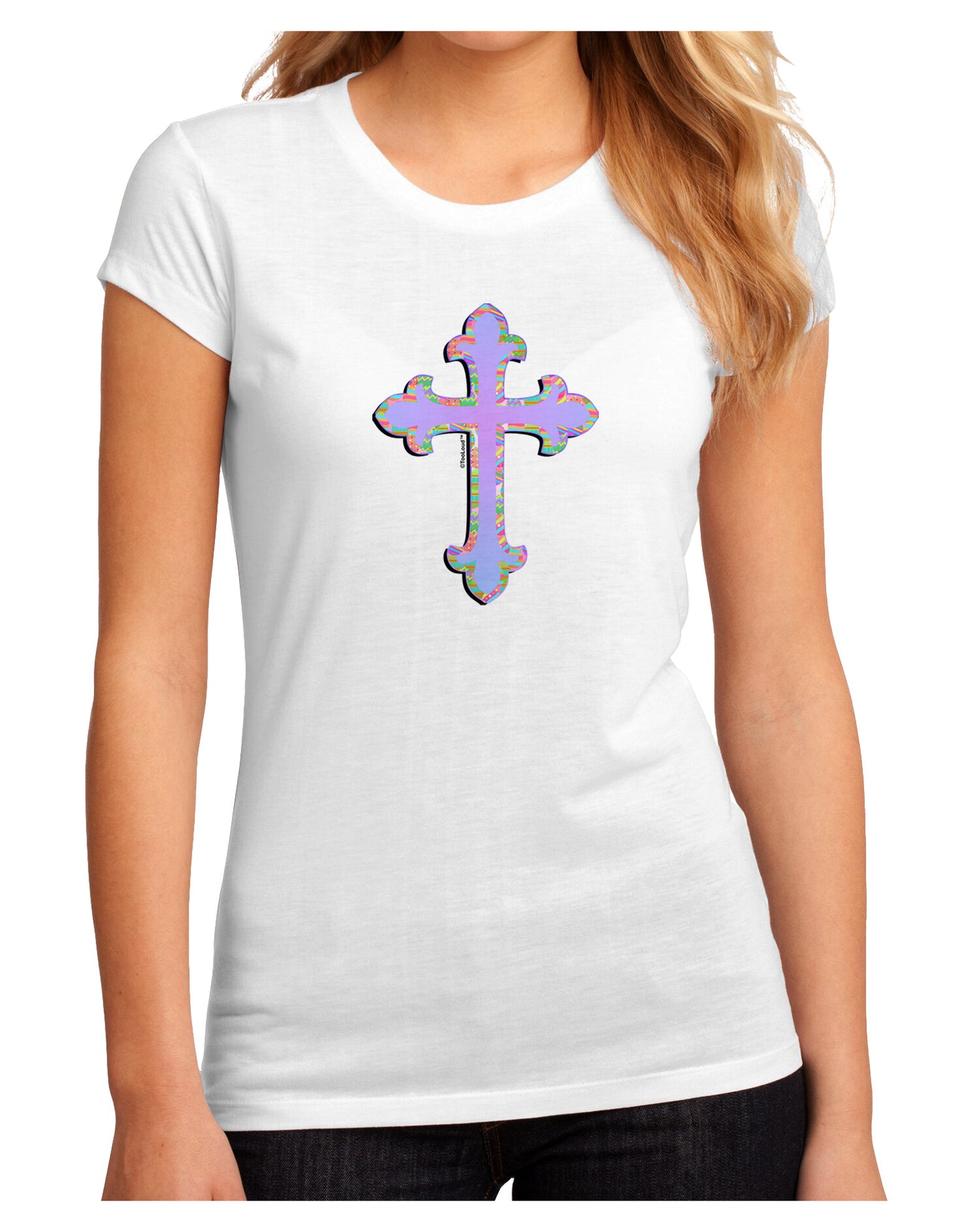 Easter Color Cross Juniors Petite Sublimate Tee-TooLoud-White-Small-Davson Sales