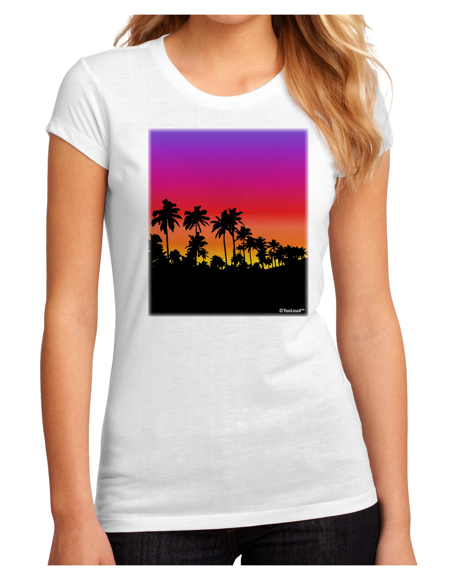 Palm Trees and Sunset Design Juniors Sublimate Tee by TooLoud-Womens T-Shirt-TooLoud-White-Small-Davson Sales