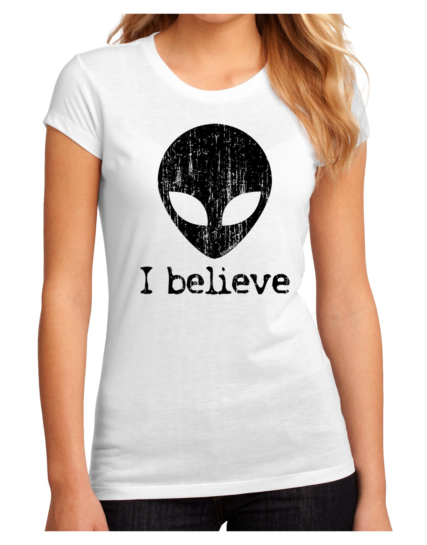 Extraterrestrial - I Believe Distressed Juniors Sublimate Tee by TooLoud-Womens T-Shirt-TooLoud-White-Small-Davson Sales