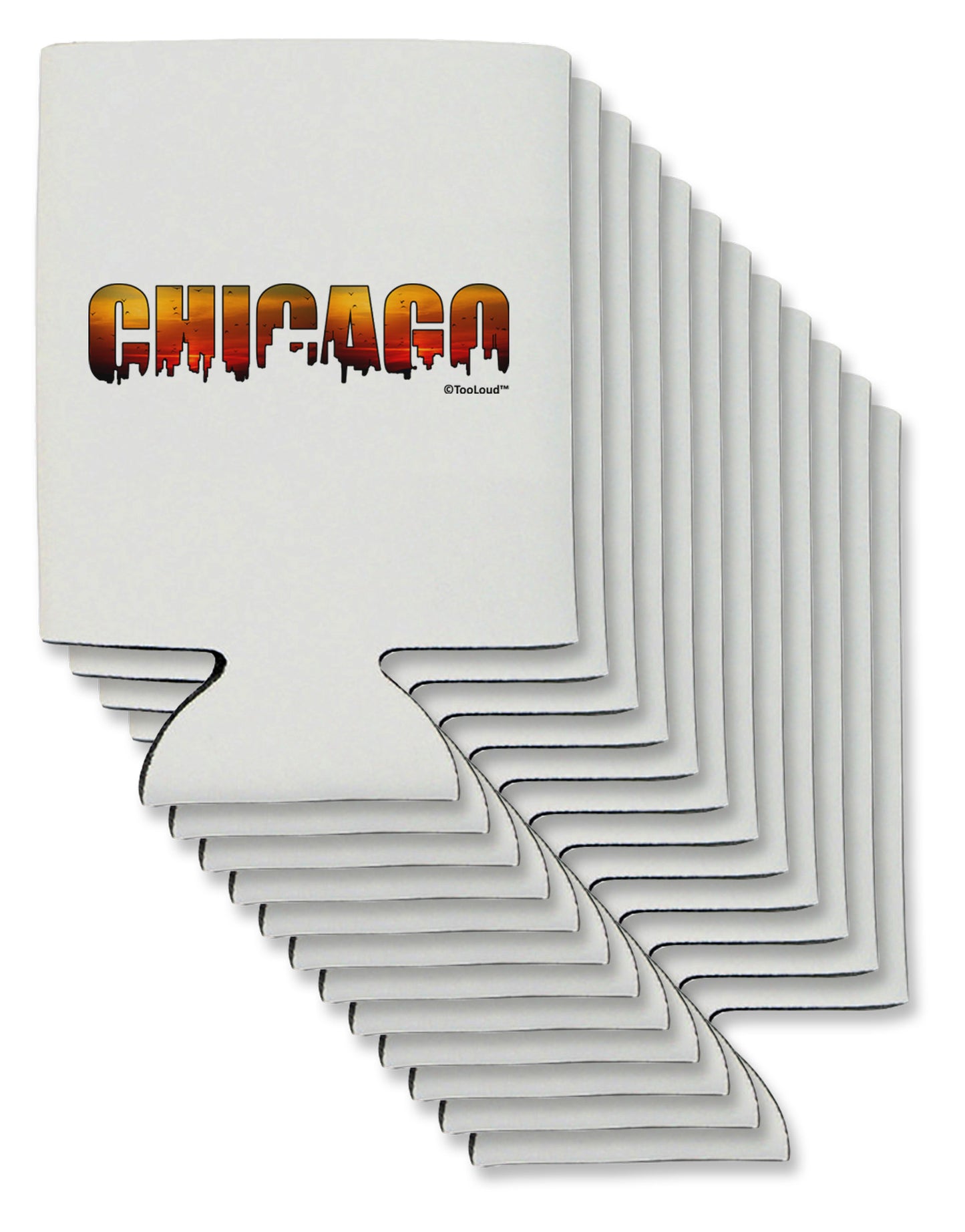Chicago Skyline Cutout - Sunset Sky Can / Bottle Insulator Coolers by TooLoud-Can Coolie-TooLoud-12-Davson Sales