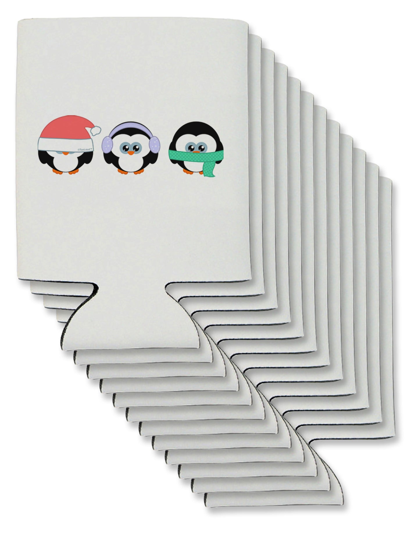 Christmas Penguins See No Evil Hear No Evil Speak No Evil Can / Bottle Insulator Coolers-Can Coolie-TooLoud-12 Pieces-Davson Sales