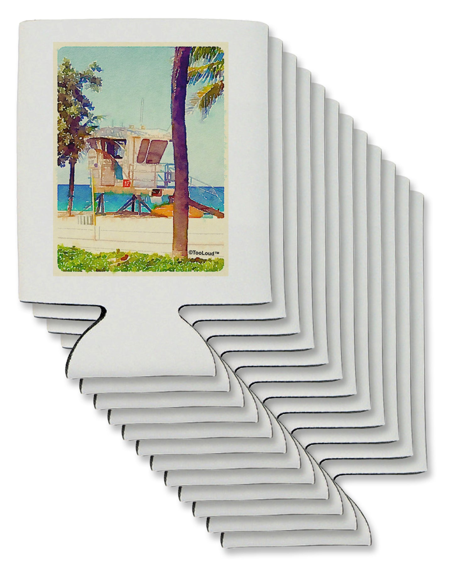 Lifeguard Station Watercolor Can / Bottle Insulator Coolers-Can Coolie-TooLoud-12 Pieces-Davson Sales