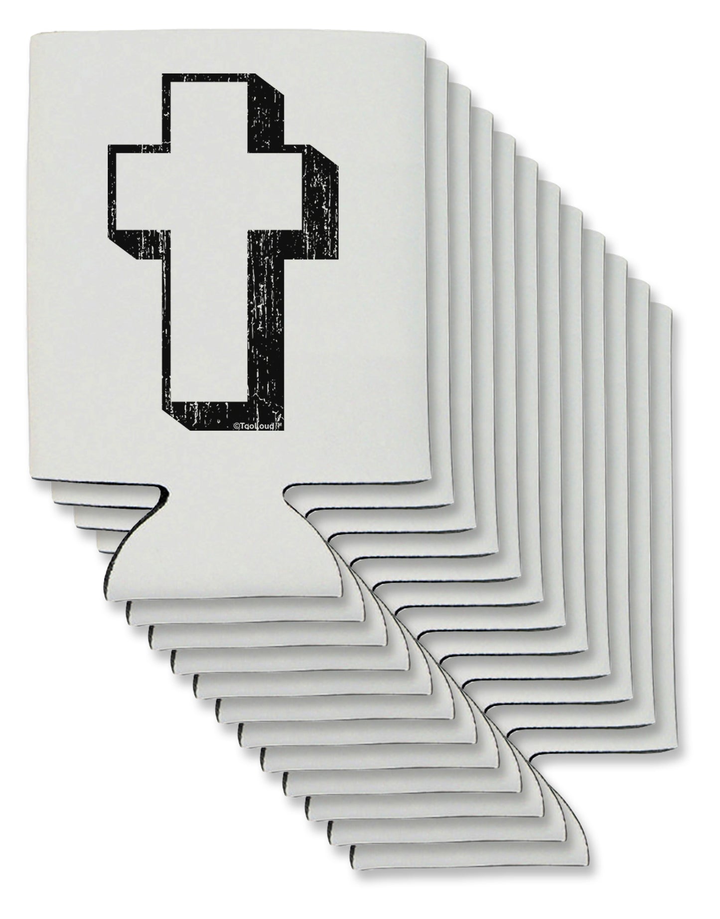 Simple Cross Design Black Distressed Can / Bottle Insulator Coolers by TooLoud-Can Coolie-TooLoud-12-Davson Sales