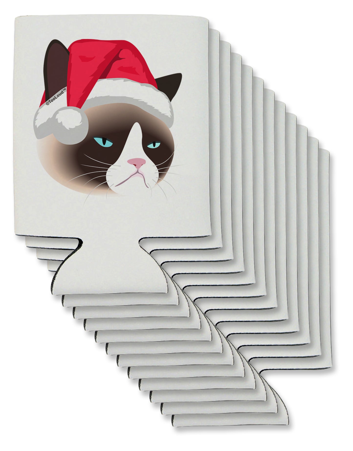 Santa Hat Disgruntled Siamese Cat Can / Bottle Insulator Coolers by TooLoud-Can Coolie-TooLoud-12-Davson Sales