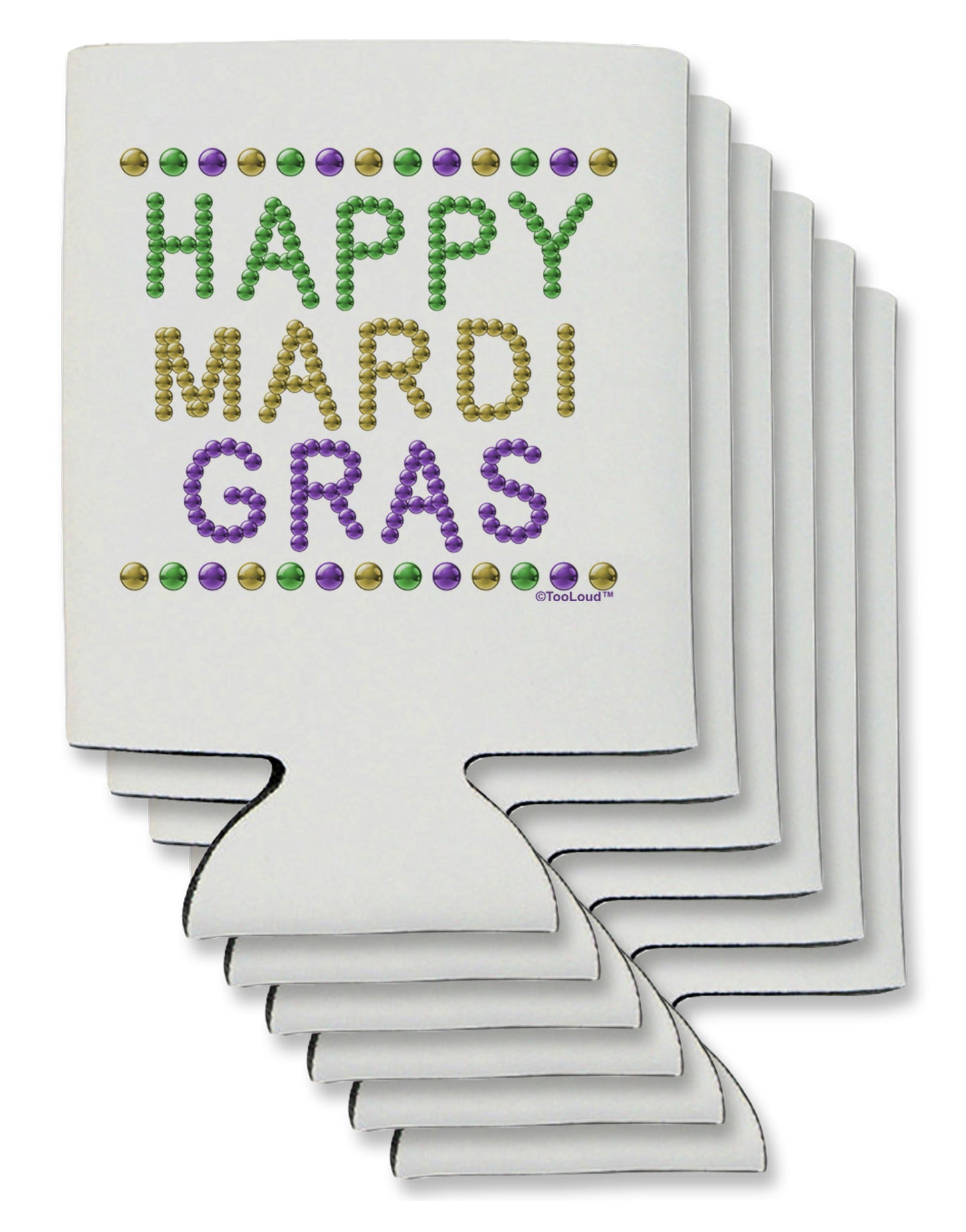 Happy Mardi Gras Beads Can / Bottle Insulator Coolers-Can Coolie-TooLoud-6 Pieces-Davson Sales