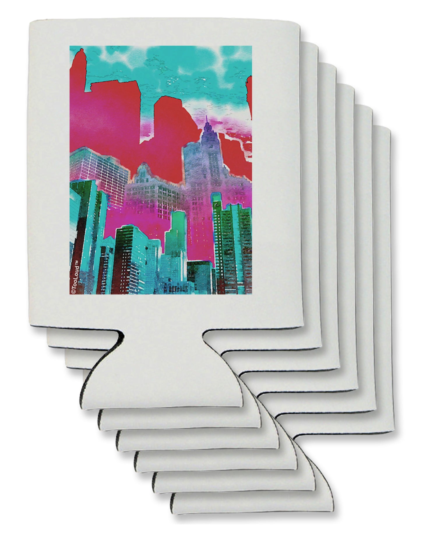 Chicago Abstract 2 Watercolor Can / Bottle Insulator Coolers-Can Coolie-TooLoud-6 Pieces-Davson Sales