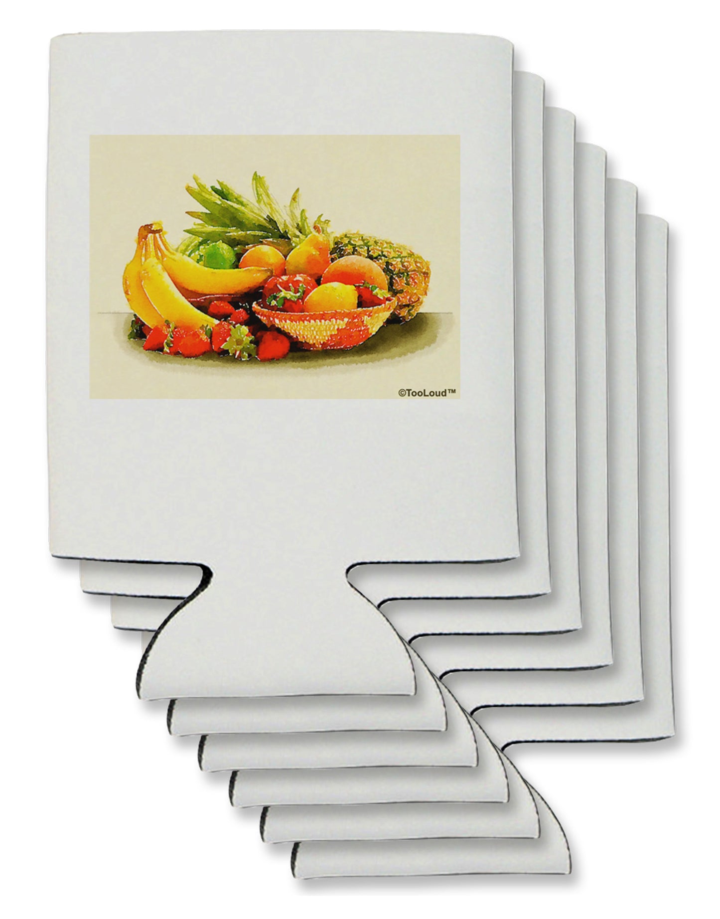 Watercolor Fruit Bowl 2 Can / Bottle Insulator Coolers-Can Coolie-TooLoud-6 Pieces-Davson Sales