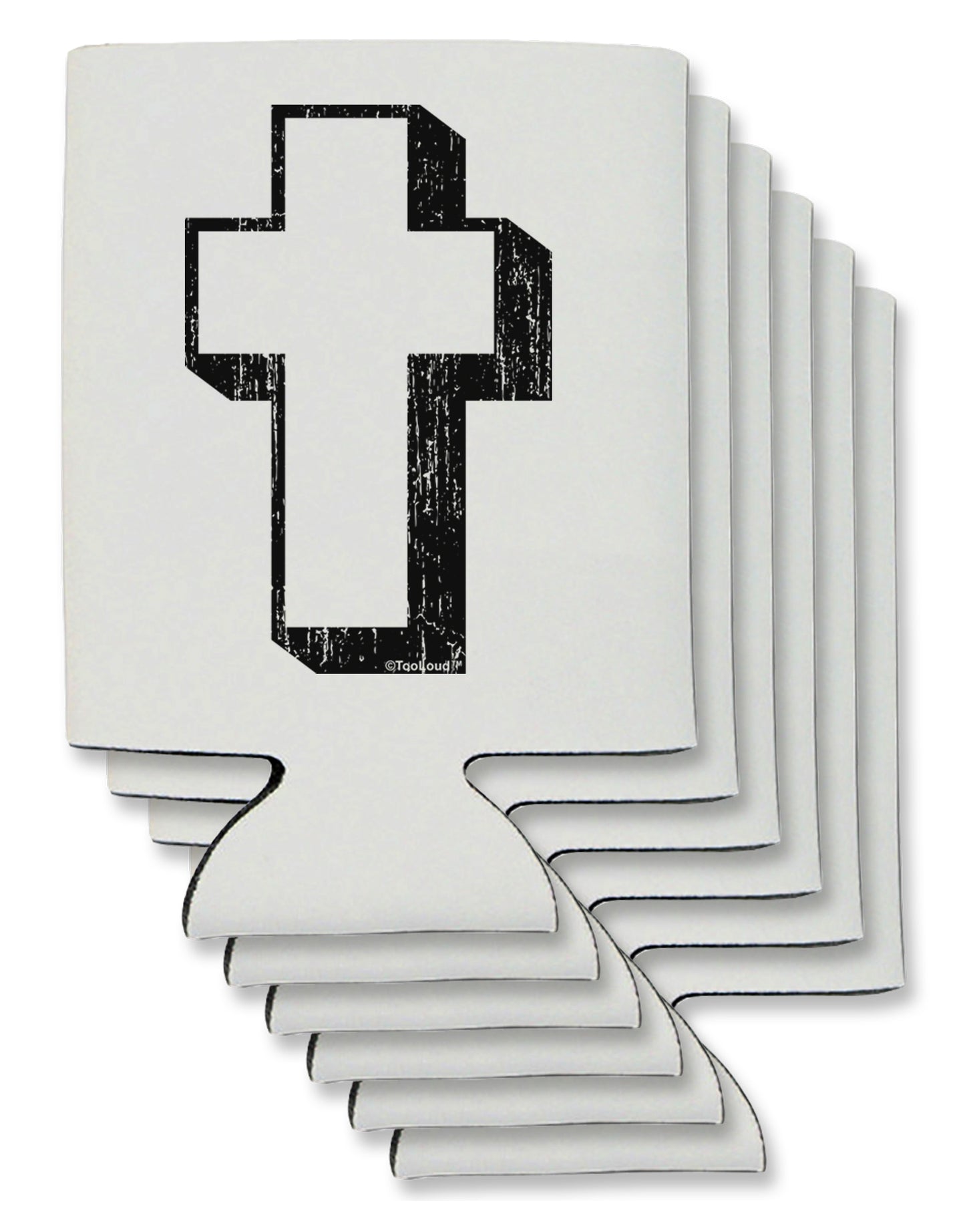 Simple Cross Design Black Distressed Can / Bottle Insulator Coolers by TooLoud-Can Coolie-TooLoud-6-Davson Sales