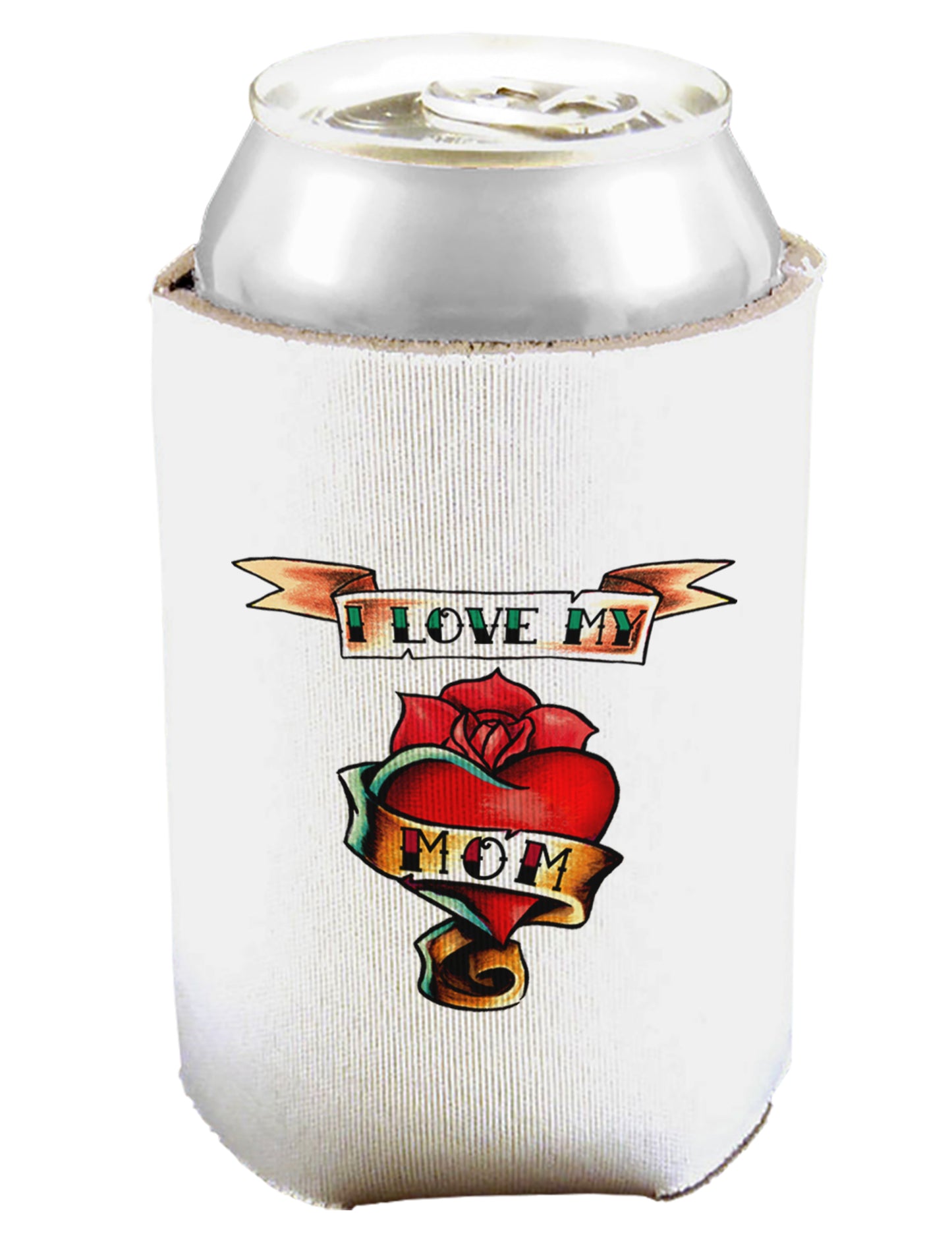 Tattoo Heart I Love My Mom Can and Bottle Insulator Koozie-Koozie-TooLoud-White-Davson Sales