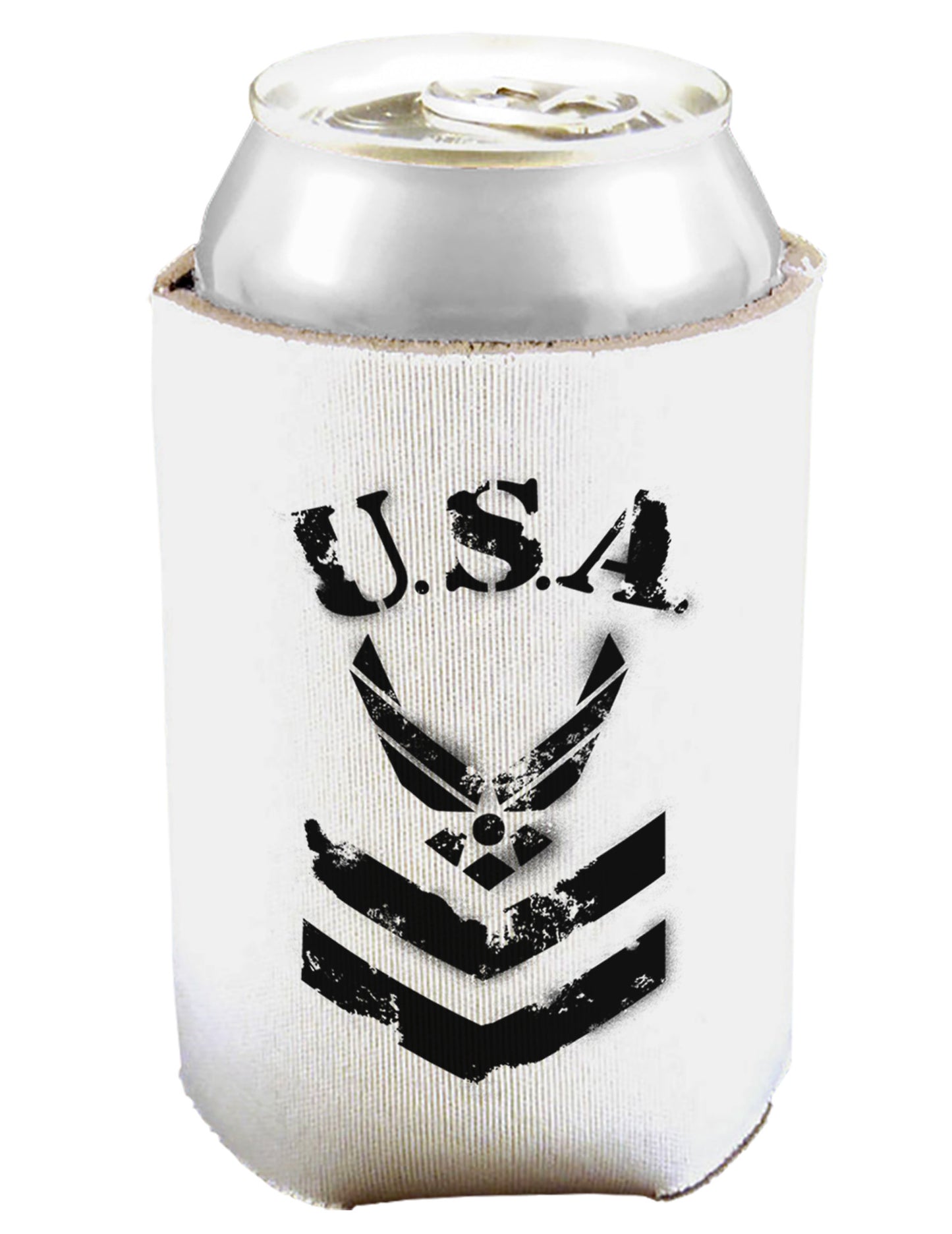 USA Military Air Force Stencil Logo Can and Bottle Insulator Cooler-Bottle Insulator-TooLoud-White-Davson Sales