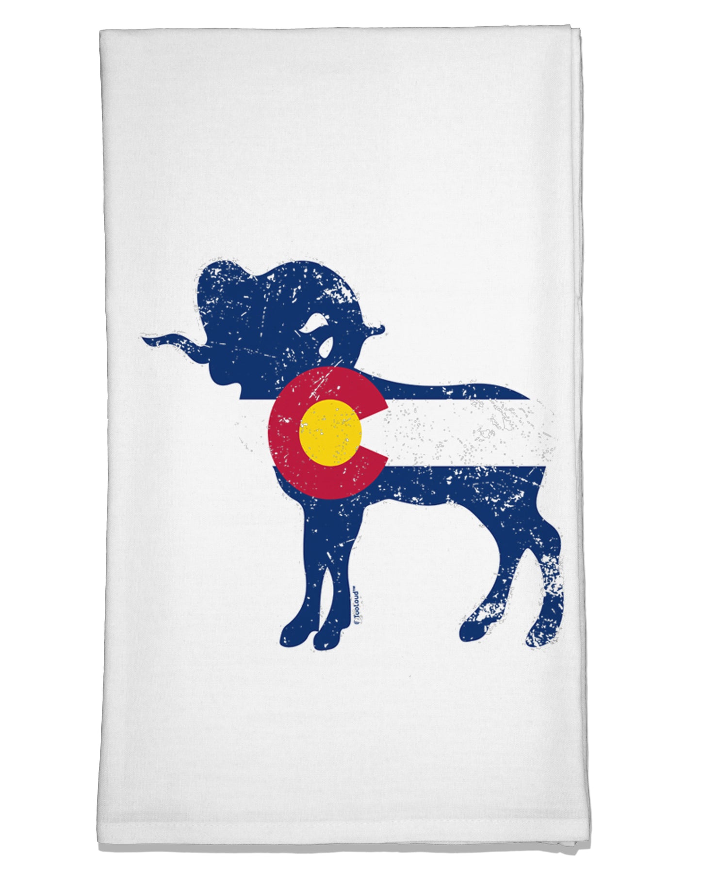 Grunge Rocky Mountain Bighorn Sheep Flag Flour Sack Dish Towel-Flour Sack Dish Towel-TooLoud-Davson Sales