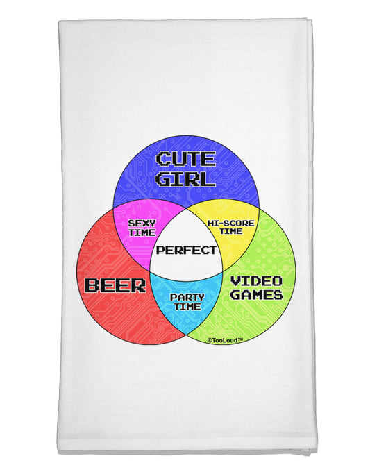 Beer Girl and Games Diagram Flour Sack Dish Towel-Flour Sack Dish Towel-TooLoud-White-Davson Sales