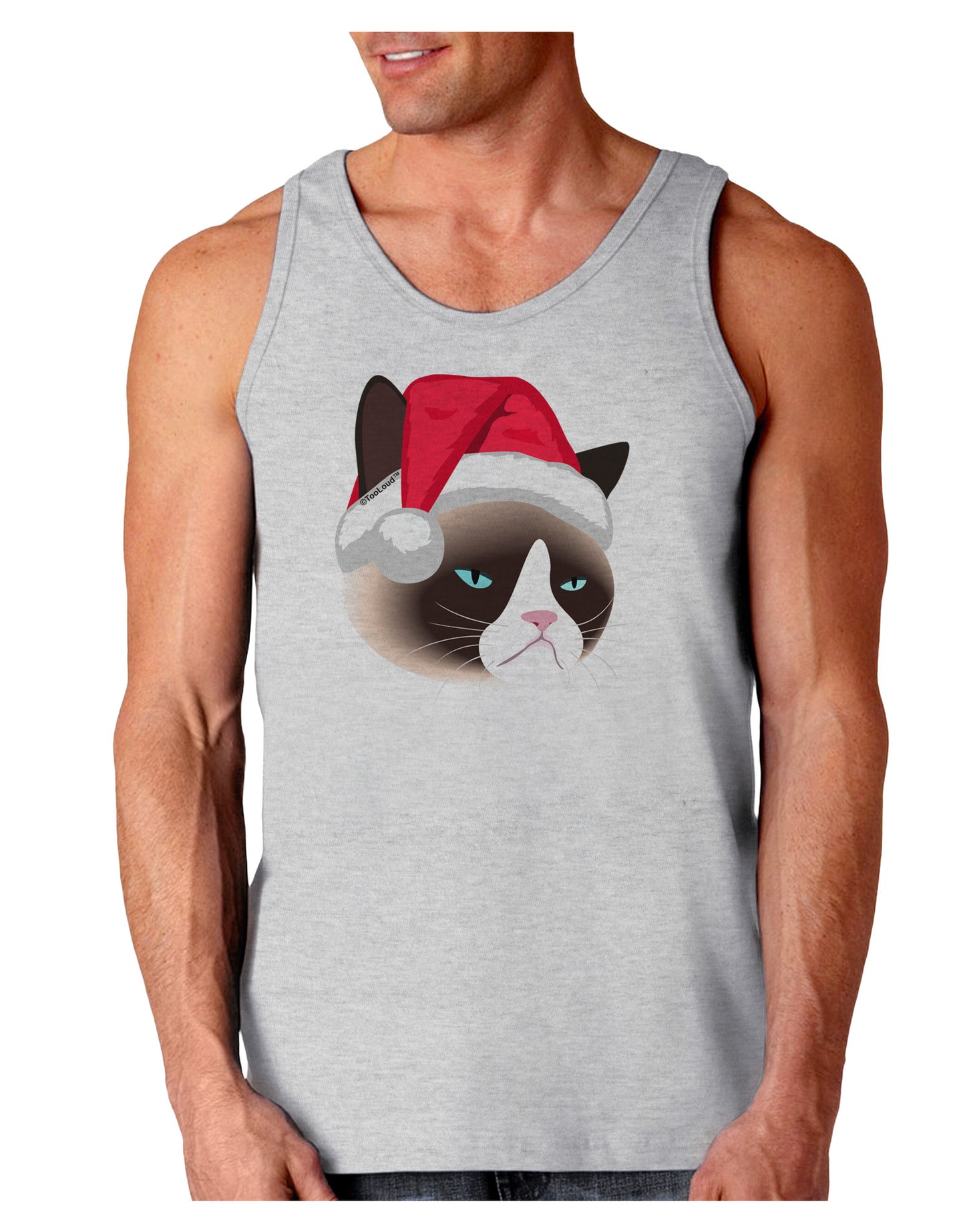 Santa Hat Disgruntled Siamese Cat Loose Tank Top by-Loose Tank Top-TooLoud-AshGray-Small-Davson Sales