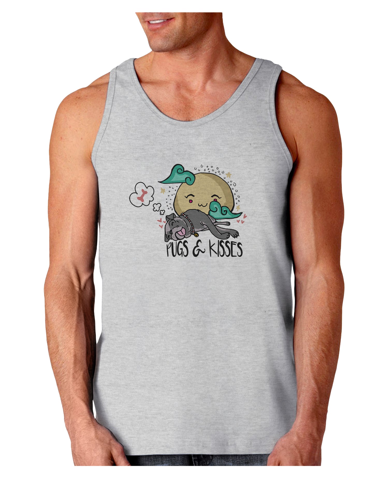 TooLoud Pugs and Kisses Loose Tank Top-Mens-LooseTanktops-TooLoud-AshGray-Small-Davson Sales