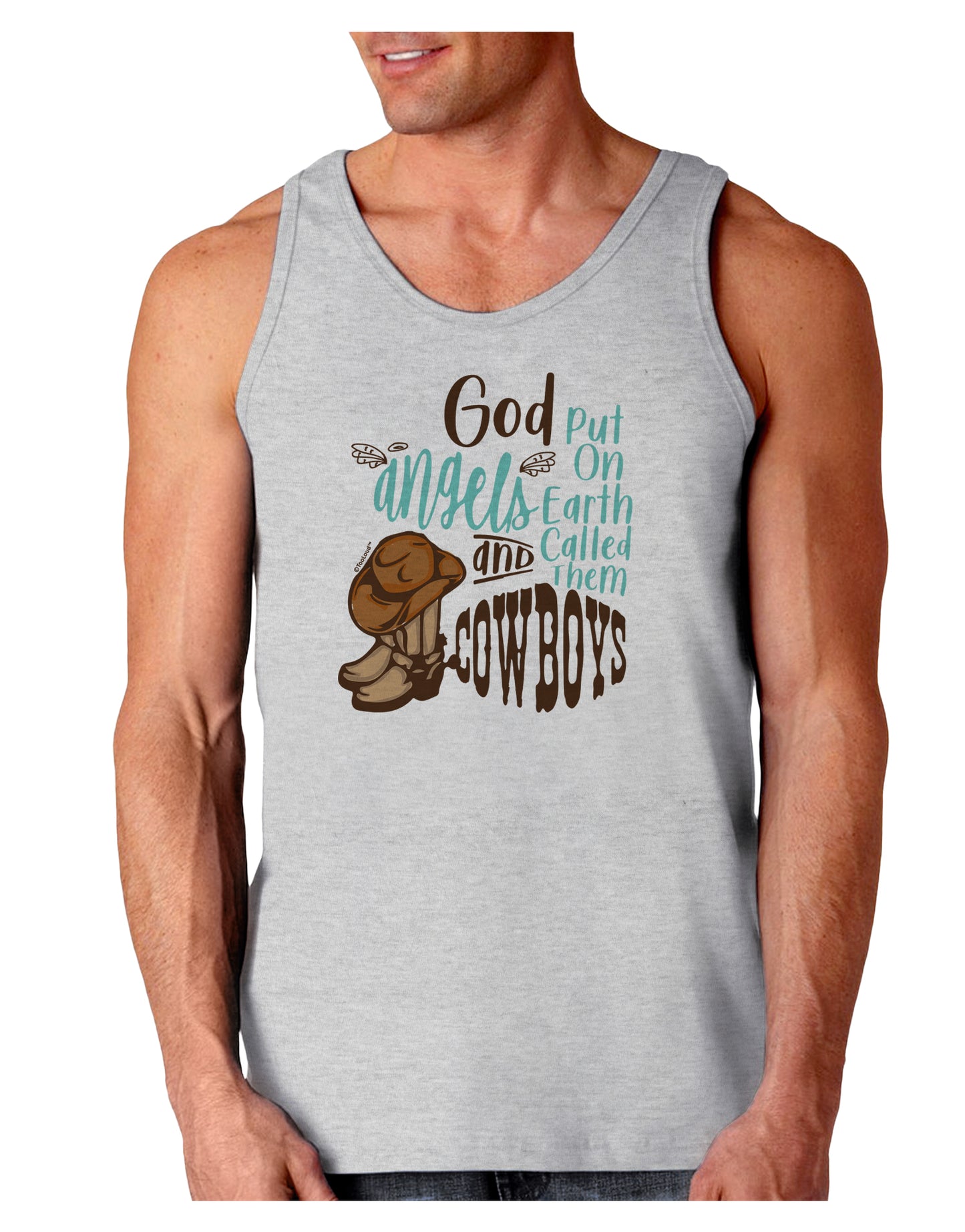 God put Angels on Earth and called them Cowboys Loose Tank Top-Mens-LooseTanktops-TooLoud-AshGray-Small-Davson Sales
