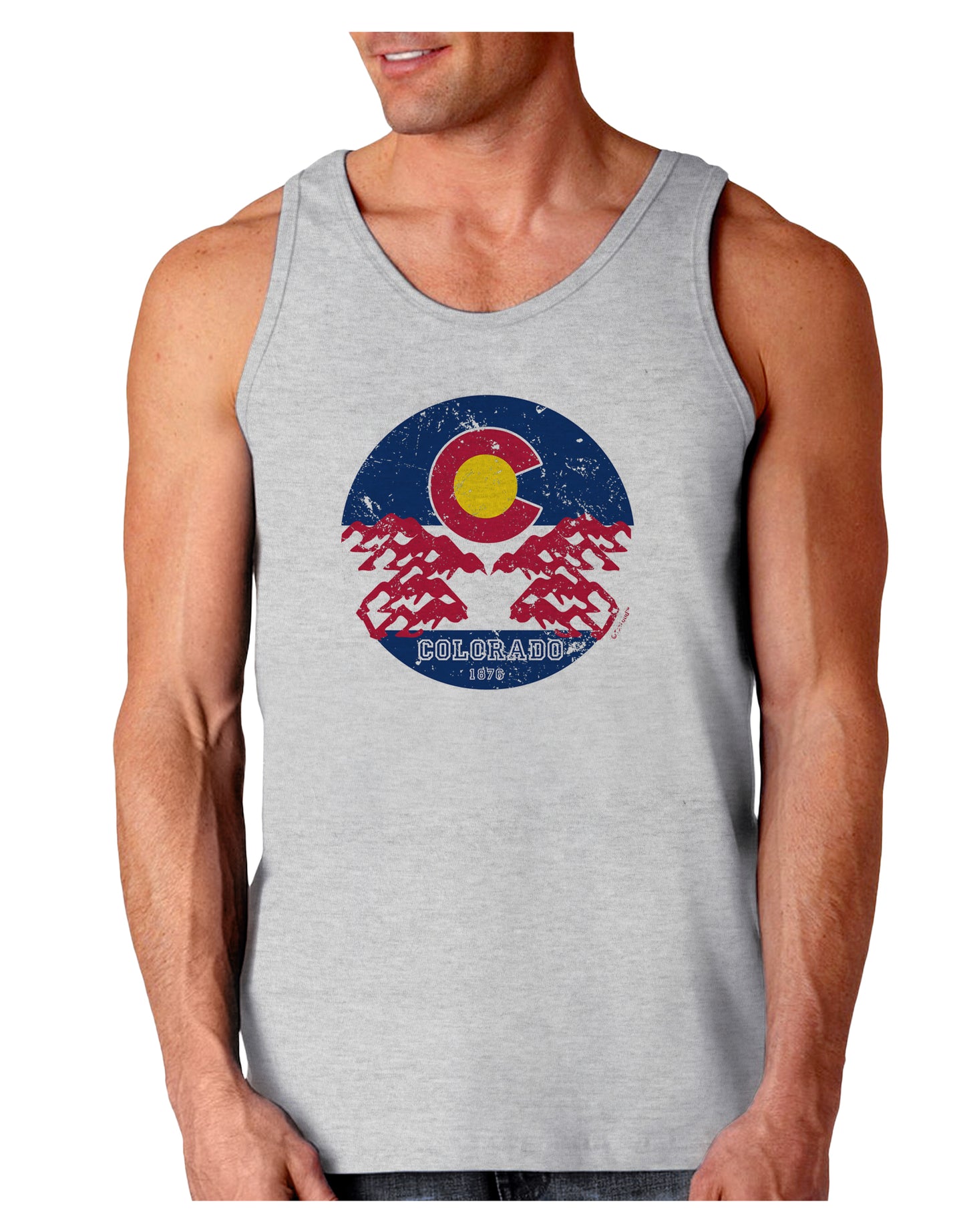 Grunge Colorado Rocky Mountain Bighorn Sheep Flag Loose Tank Top-Mens-LooseTanktops-TooLoud-AshGray-Small-Davson Sales