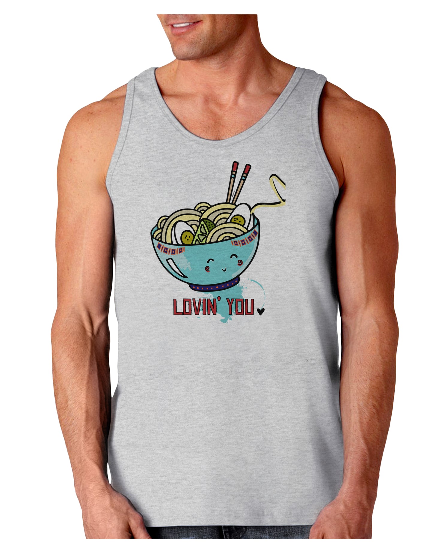 TooLoud Matching Lovin You Blue Pho Bowl Loose Tank Top-Mens-LooseTanktops-TooLoud-AshGray-Small-Davson Sales