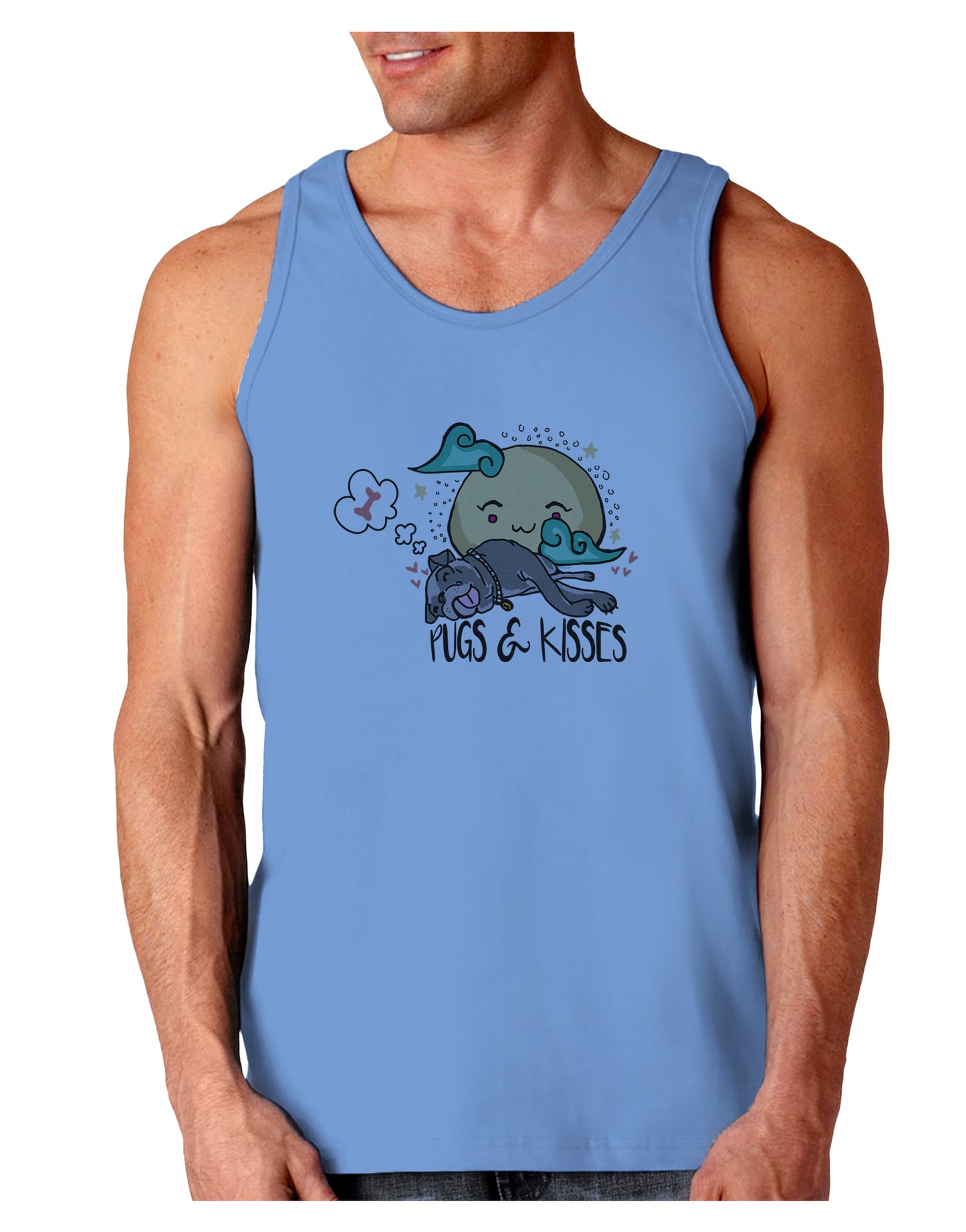 TooLoud Pugs and Kisses Loose Tank Top-Mens-LooseTanktops-TooLoud-CarolinaBlue-Small-Davson Sales