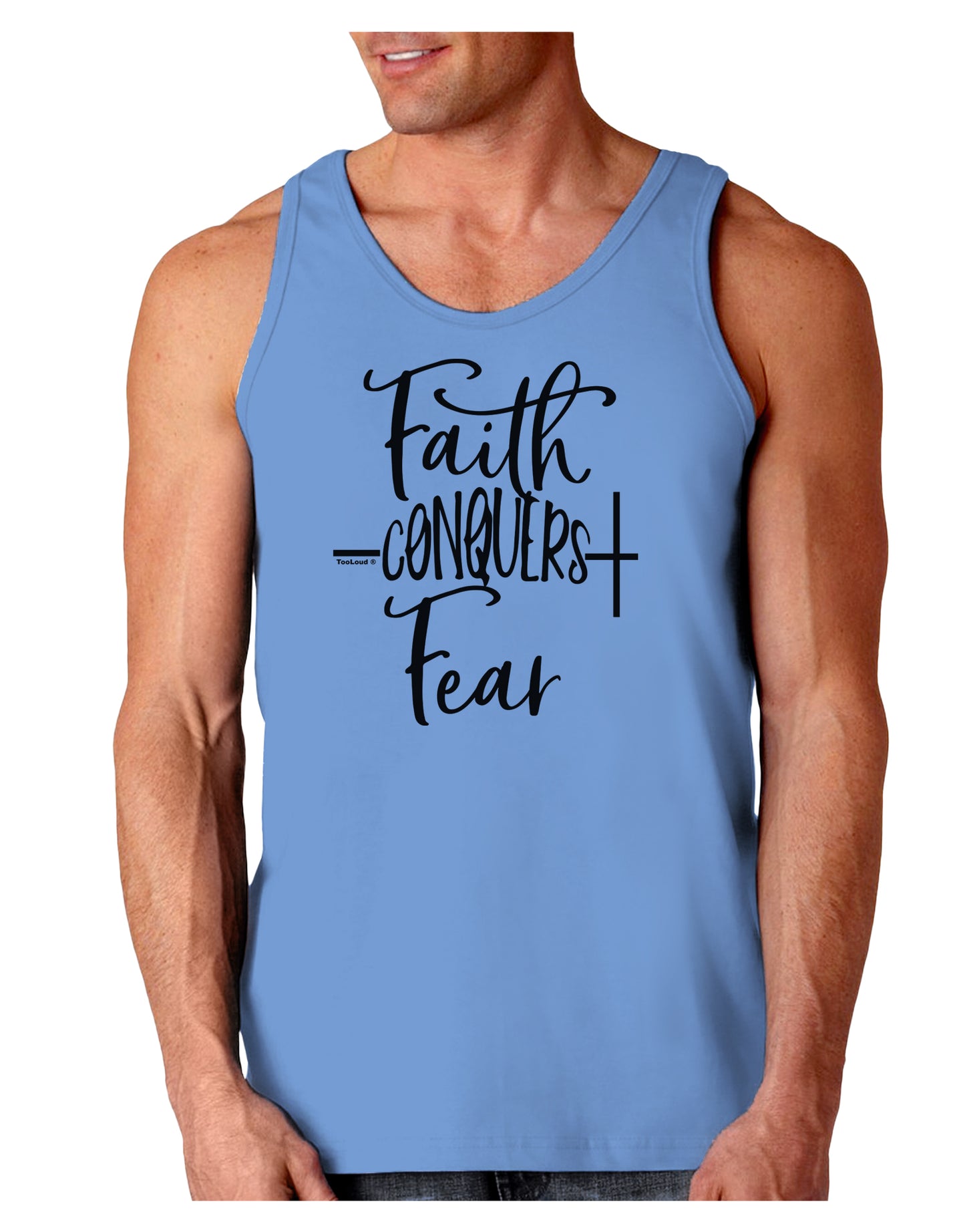 Faith Conquers Fear Loose Tank Top-Mens-LooseTanktops-TooLoud-CarolinaBlue-Small-Davson Sales