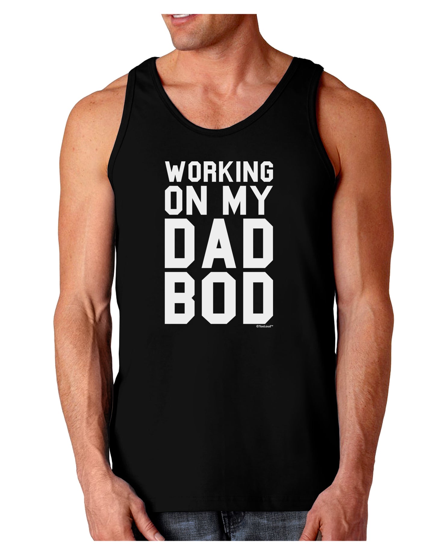 TooLoud Working On My Dad Bod Dark Loose Tank Top-Mens Loose Tank Top-TooLoud-Black-Small-Davson Sales