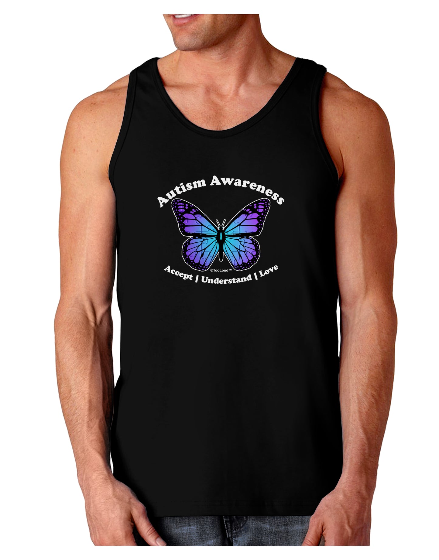 Autism Awareness - Puzzle Piece Butterfly Dark Loose Tank Top-Mens Loose Tank Top-TooLoud-Black-Small-Davson Sales