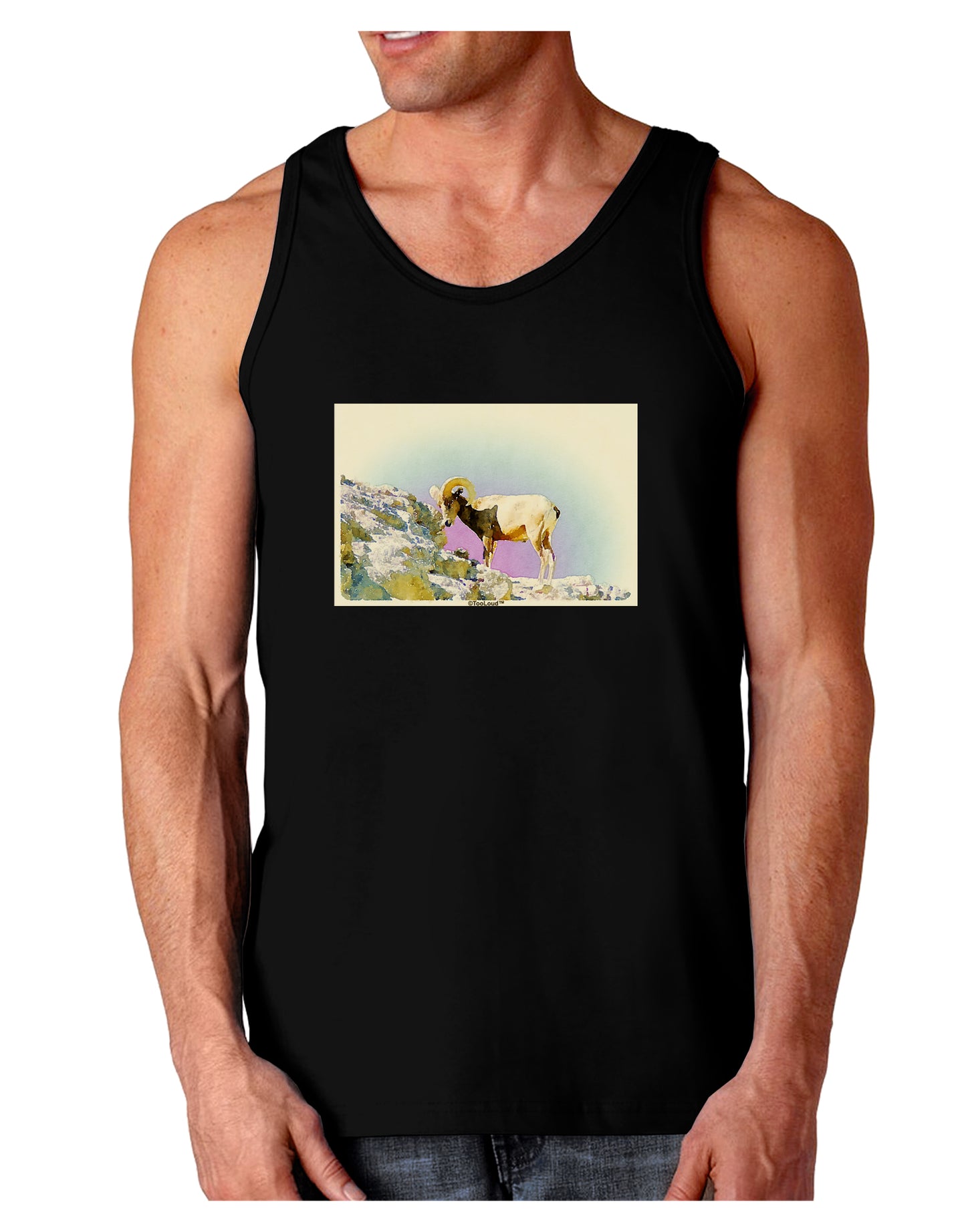 Bighorn Ram Watercolor Dark Loose Tank Top-Mens Loose Tank Top-TooLoud-Black-Small-Davson Sales