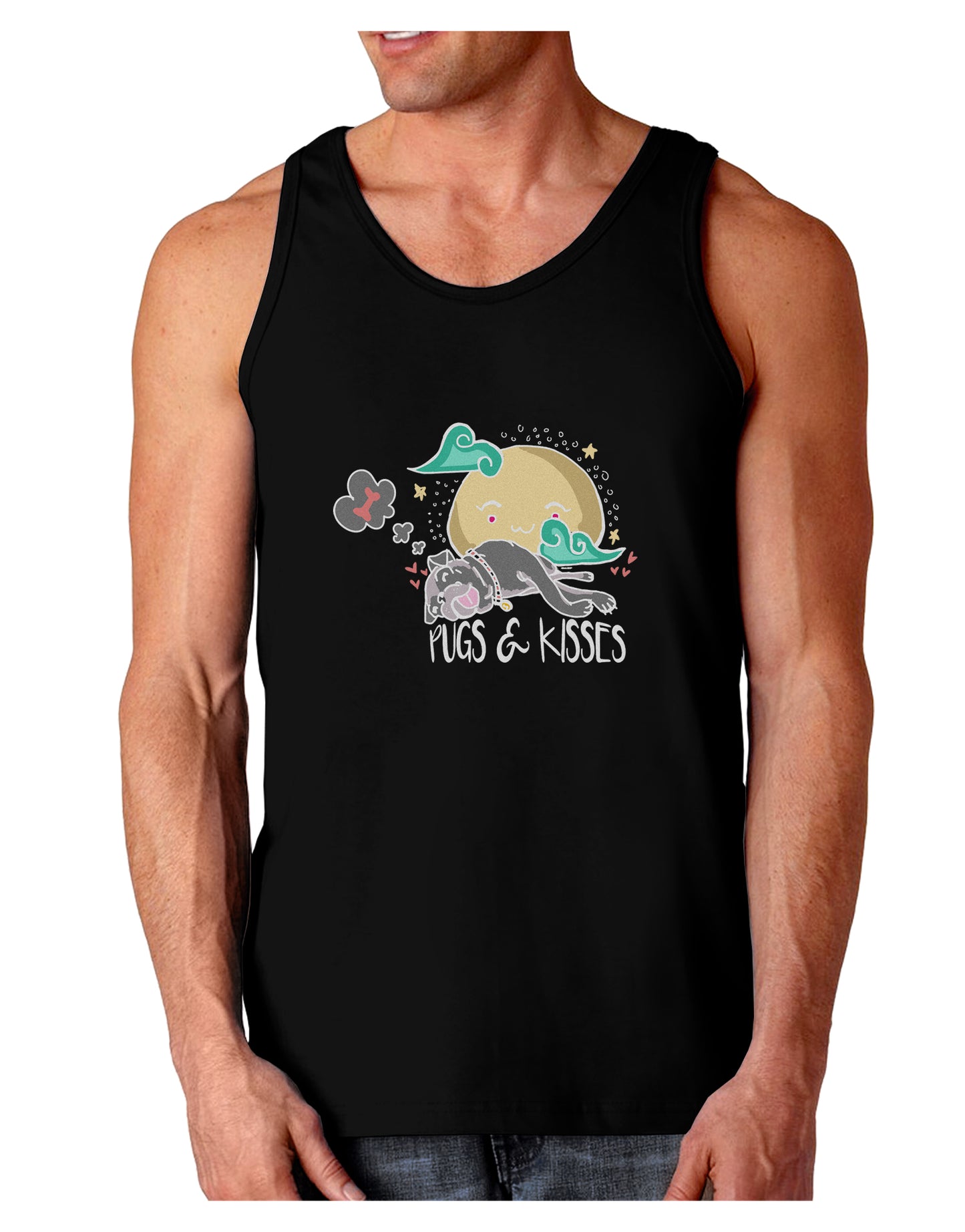 TooLoud Pugs and Kisses Dark Dark Loose Tank Top-Mens Loose Tank Top-TooLoud-Black-Small-Davson Sales