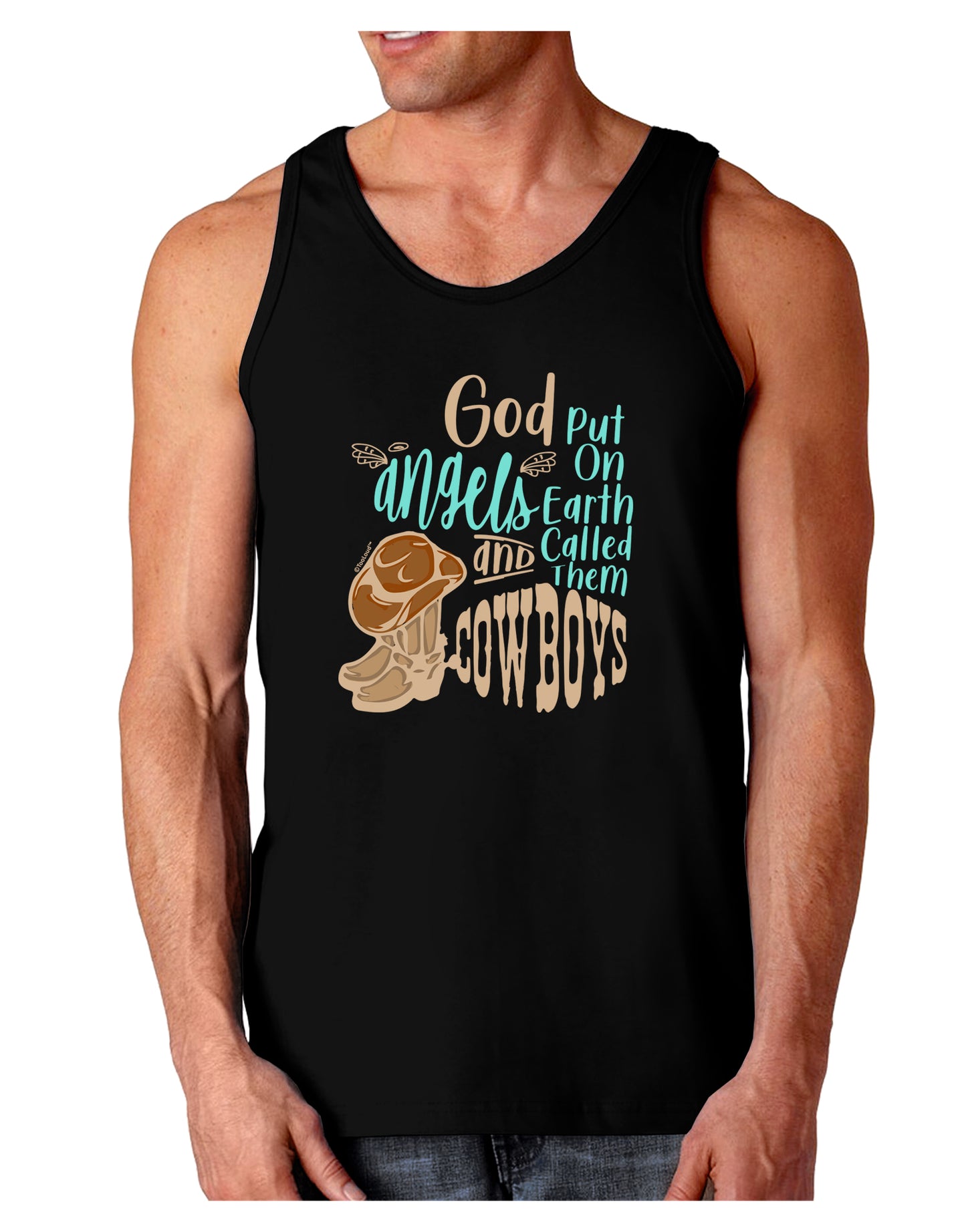 God put Angels on Earth and called them Cowboys Loose Tank Top-Mens-LooseTanktops-TooLoud-Black-Small-Davson Sales