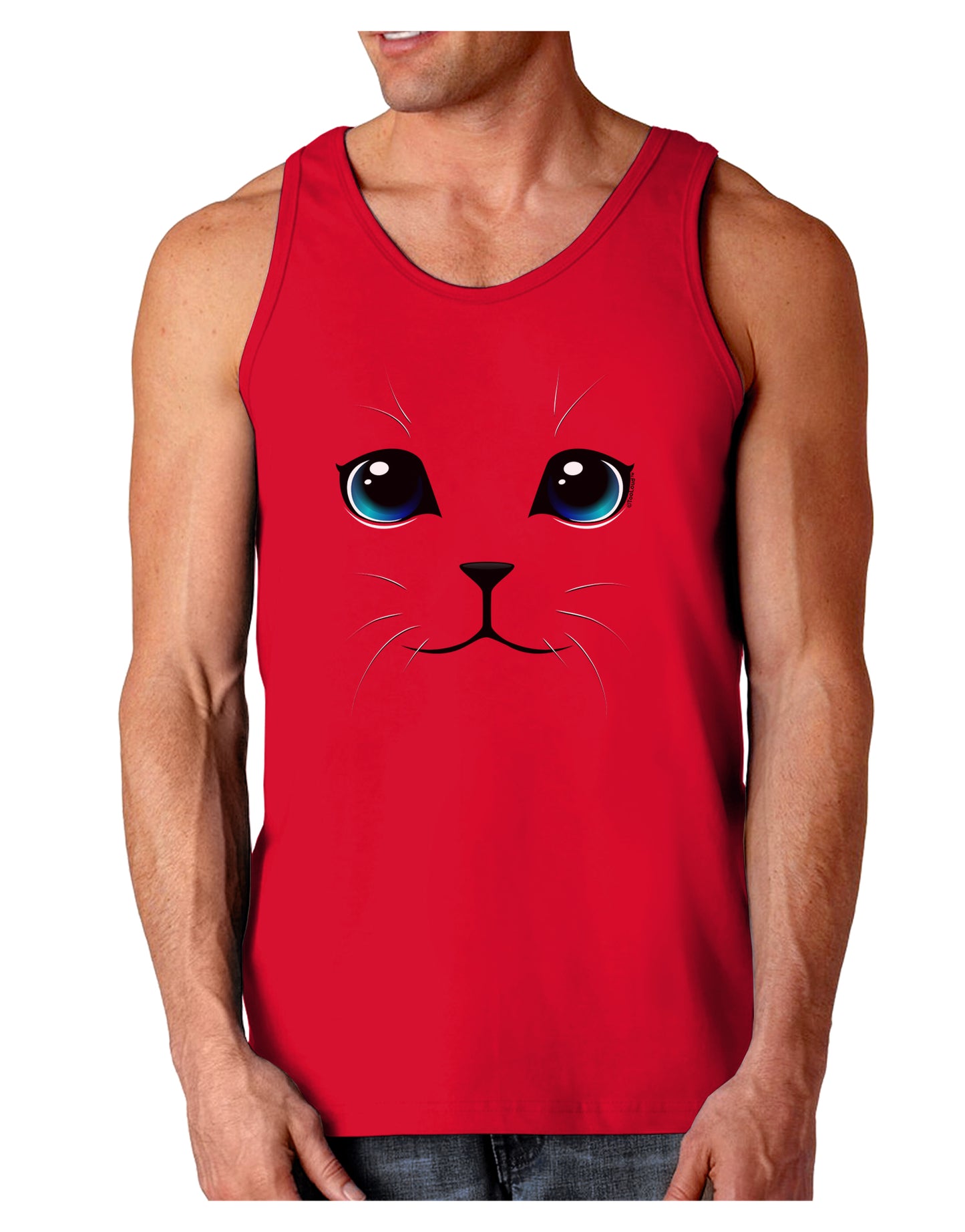 Blue-Eyed Cute Cat Face Dark Loose Tank Top-Mens Loose Tank Top-TooLoud-Red-Small-Davson Sales