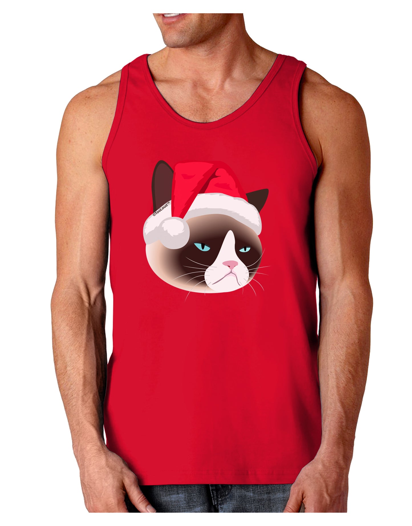 Santa Hat Disgruntled Siamese Cat Dark Loose Tank Top by-Mens Loose Tank Top-TooLoud-Red-Small-Davson Sales
