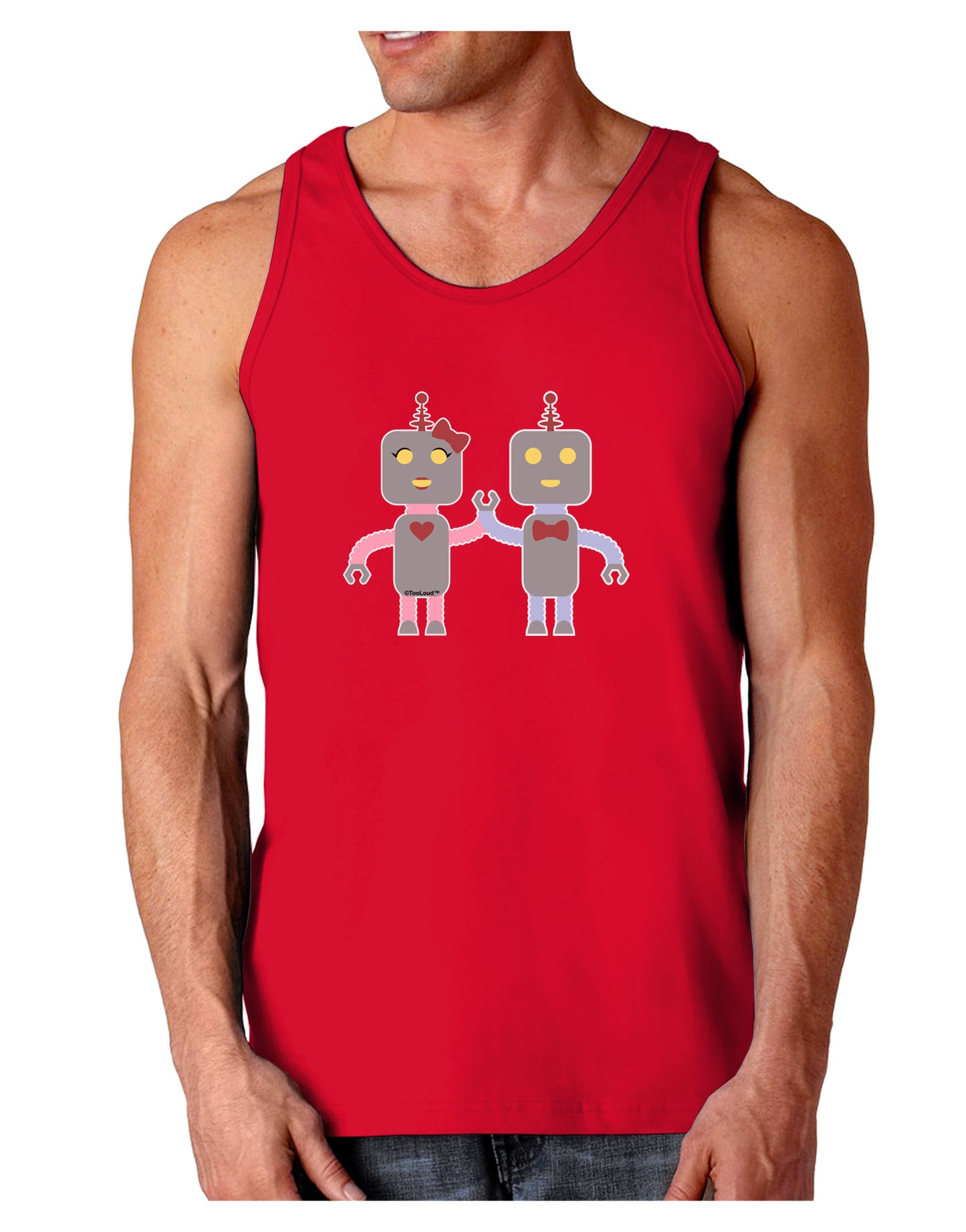 Cute Robot Love Dark Loose Tank Top-Mens Loose Tank Top-TooLoud-Red-Small-Davson Sales