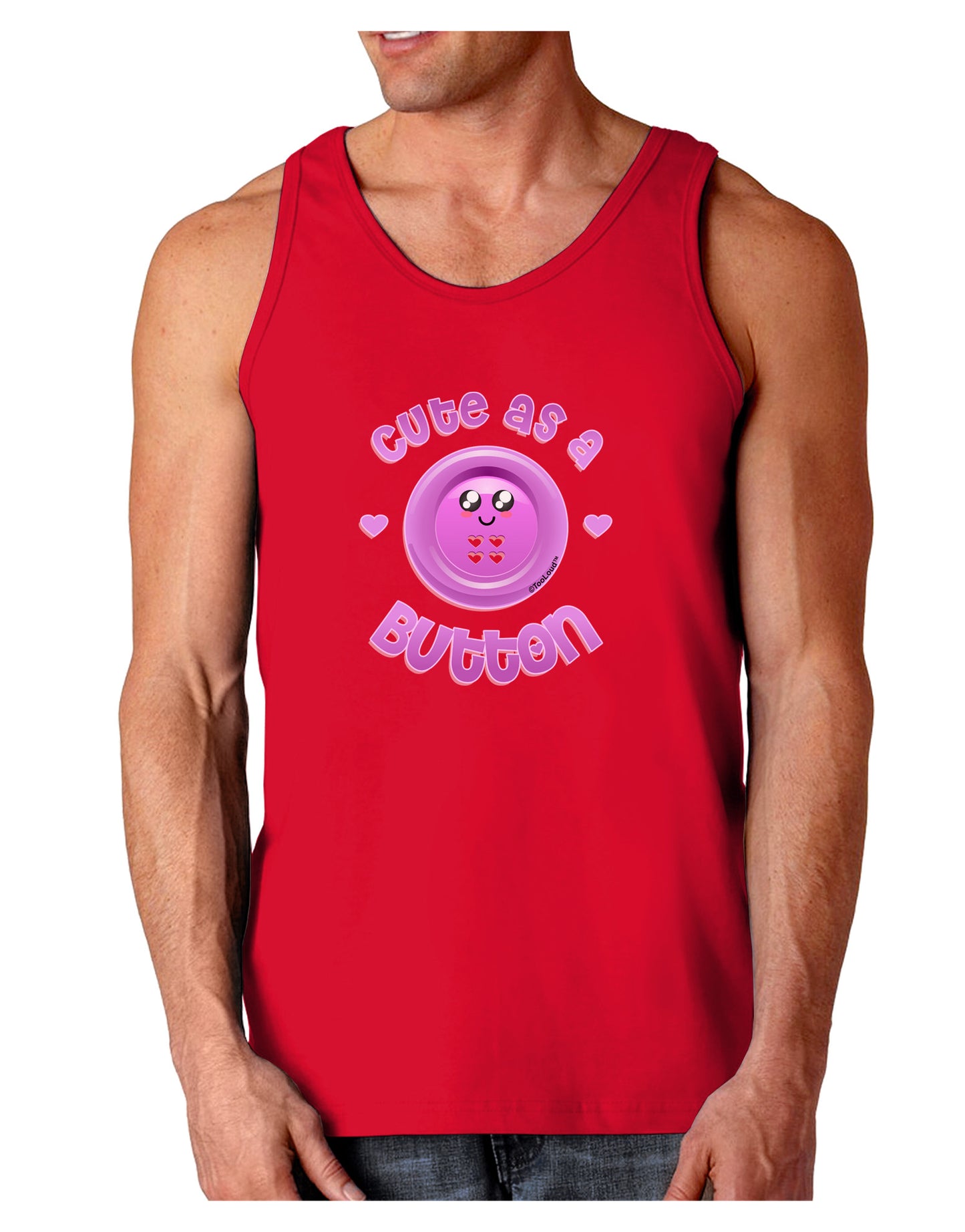 Cute As A Button Smiley Face Dark Loose Tank Top-Mens Loose Tank Top-TooLoud-Red-Small-Davson Sales
