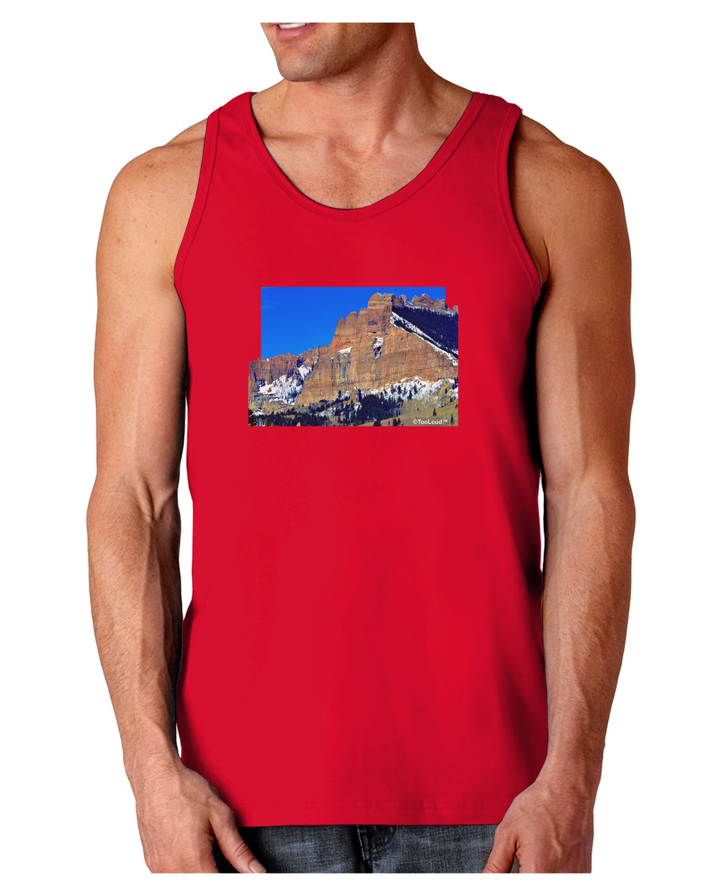 Colorado Snowy Mountains Cutout Dark Loose Tank Top-Mens Loose Tank Top-TooLoud-Red-Small-Davson Sales