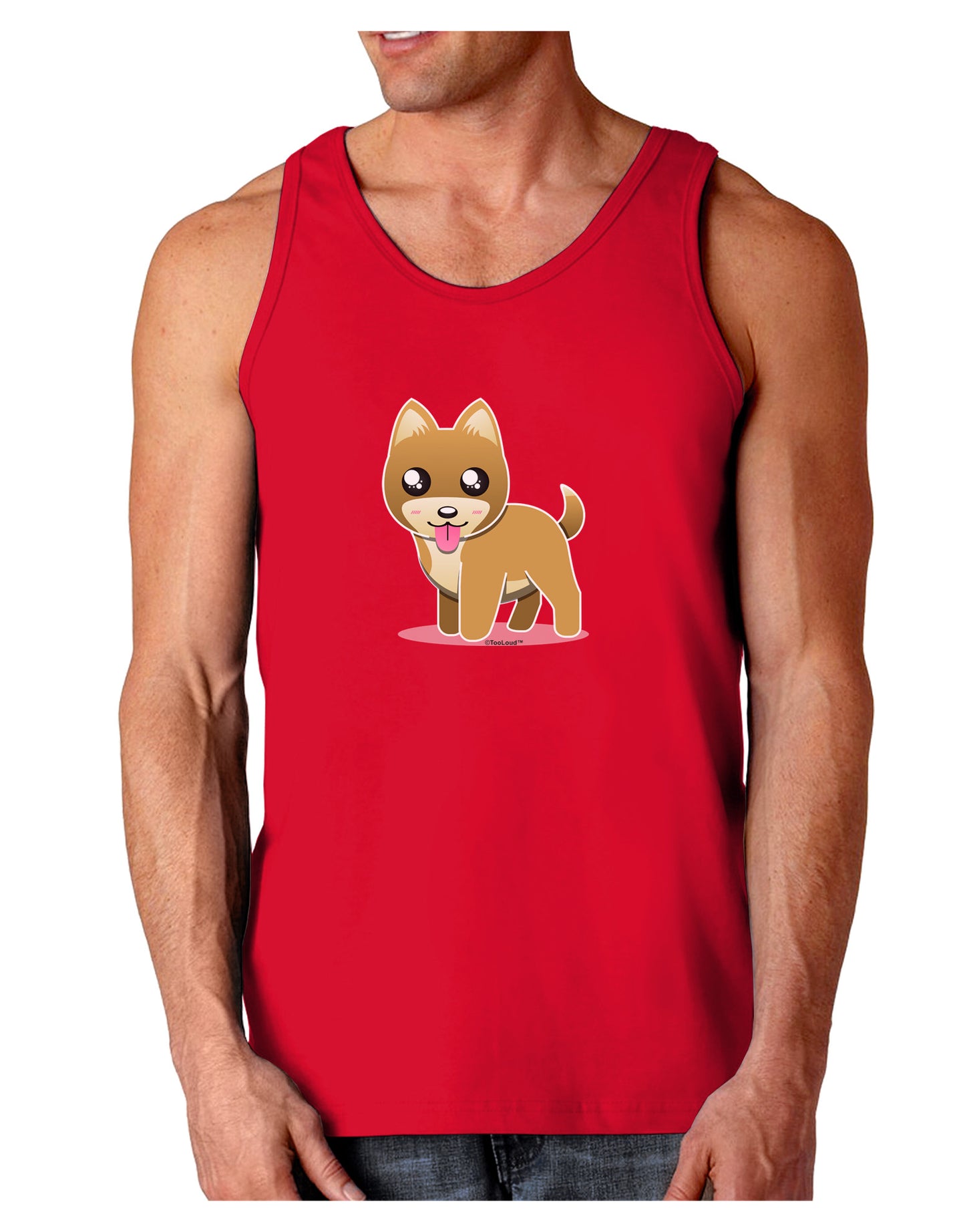 Kawaii Standing Puppy Dark Loose Tank Top-Mens Loose Tank Top-TooLoud-Red-Small-Davson Sales