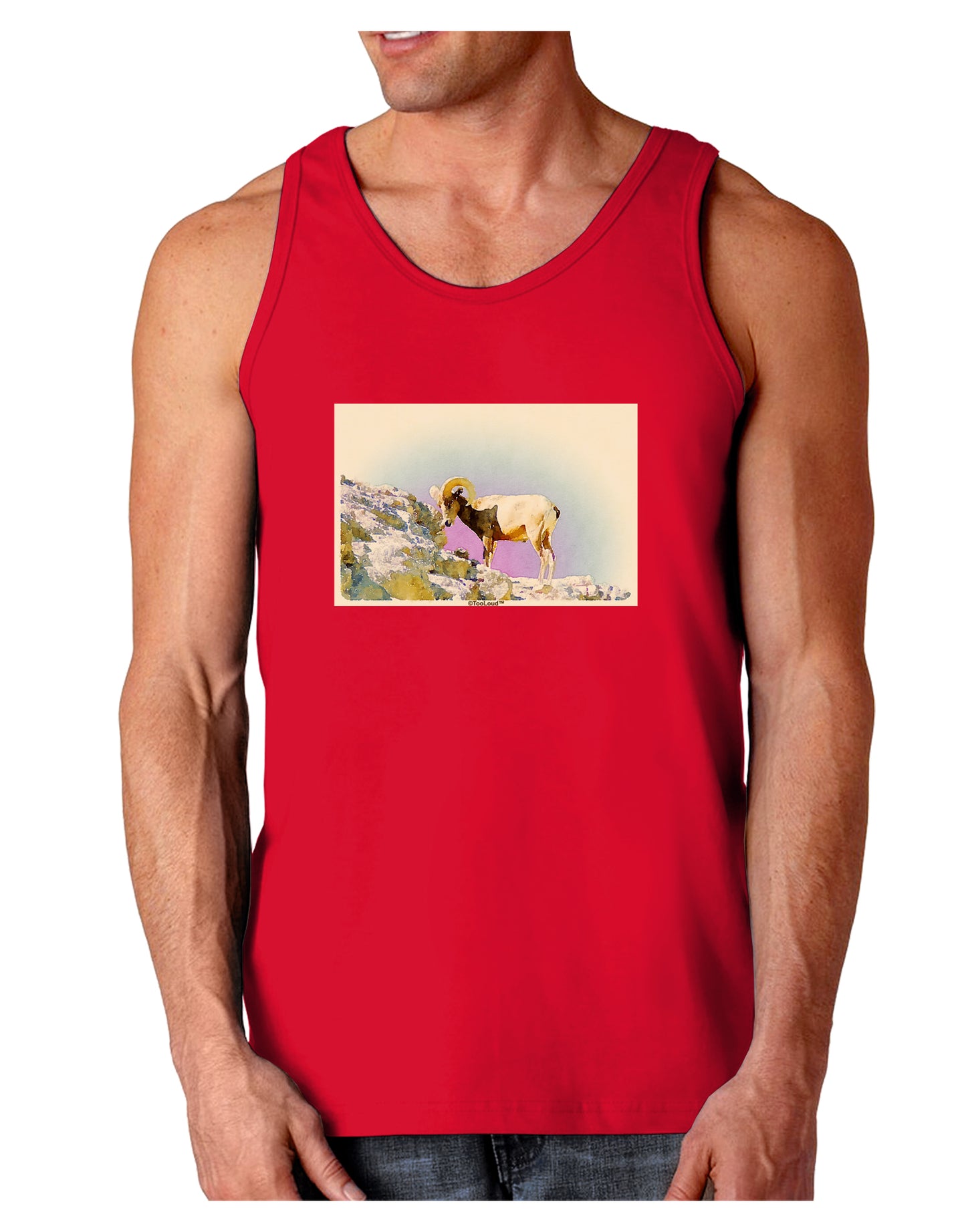 Bighorn Ram Watercolor Dark Loose Tank Top-Mens Loose Tank Top-TooLoud-Red-Small-Davson Sales