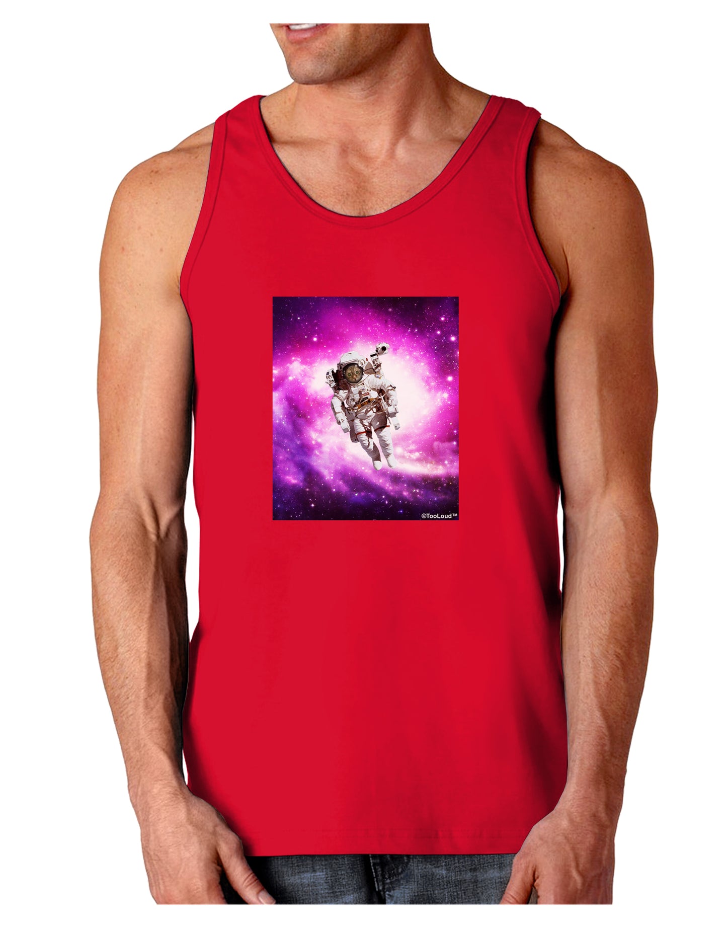 Astronaut Cat Dark Loose Tank Top-Mens Loose Tank Top-TooLoud-Red-Small-Davson Sales