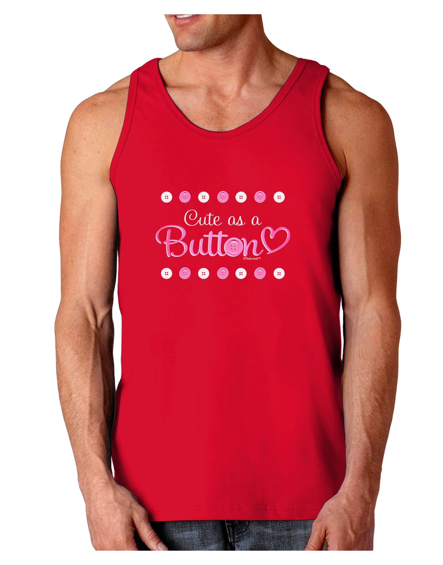 Cute As A Button Dark Loose Tank Top-Mens Loose Tank Top-TooLoud-Red-Small-Davson Sales