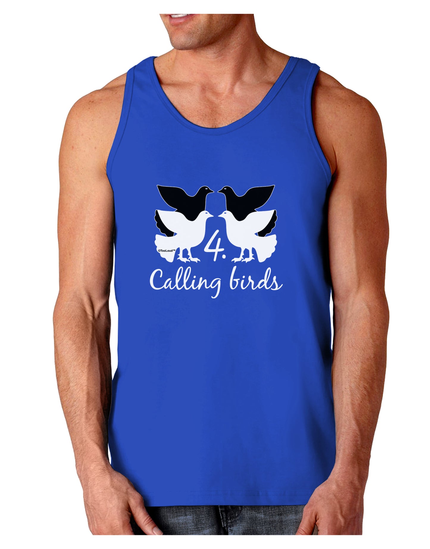 Four Calling Birds Text Dark Loose Tank Top-Mens Loose Tank Top-TooLoud-Royal Blue-Small-Davson Sales