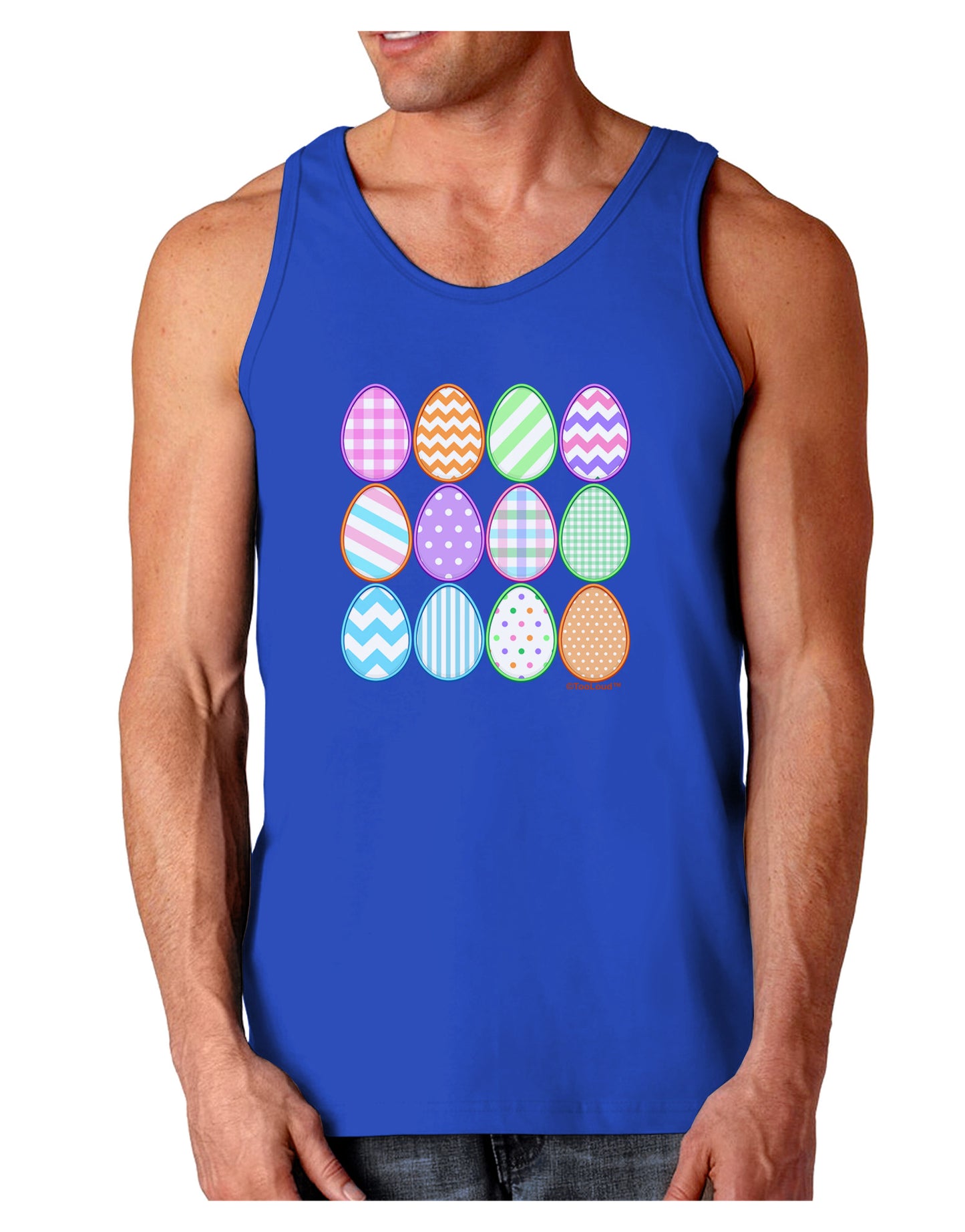 Cute Faux Applique Easter Eggs Dark Loose Tank Top-Mens Loose Tank Top-TooLoud-Royal Blue-Small-Davson Sales