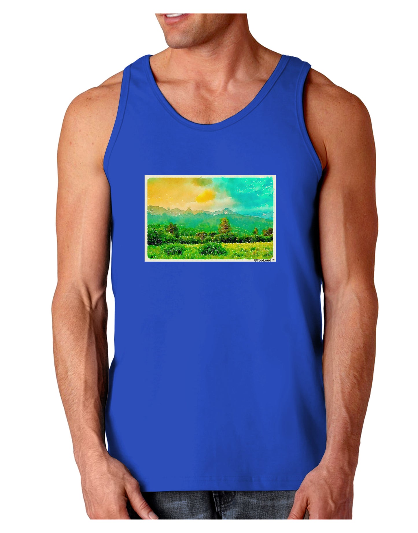 Mountain Sunset Watercolor Dark Loose Tank Top-Mens Loose Tank Top-TooLoud-Royal Blue-Small-Davson Sales