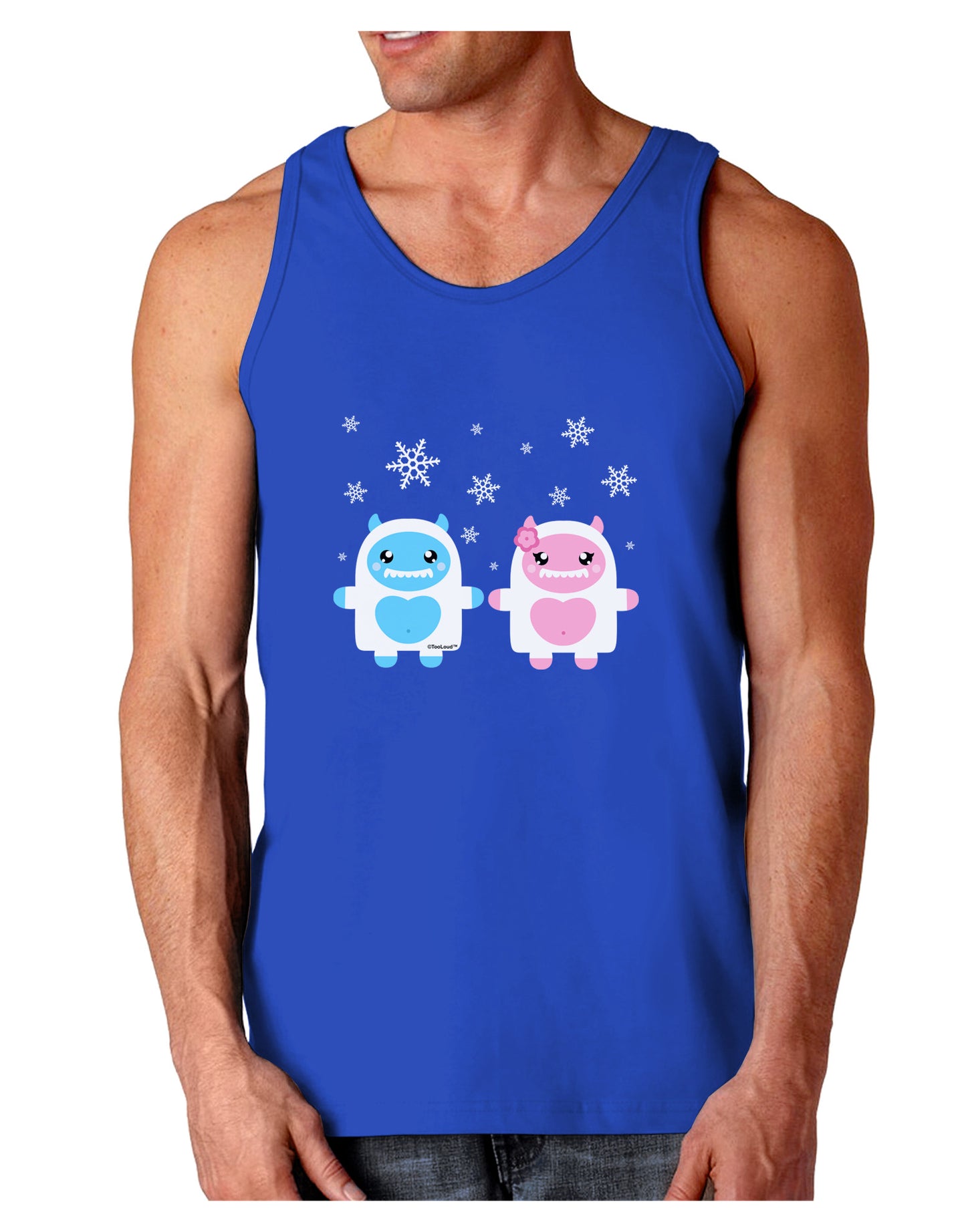 Cute Abominable Snowman Yeti Couple - Christmas Dark Loose Tank Top-Mens Loose Tank Top-TooLoud-Royal Blue-Small-Davson Sales