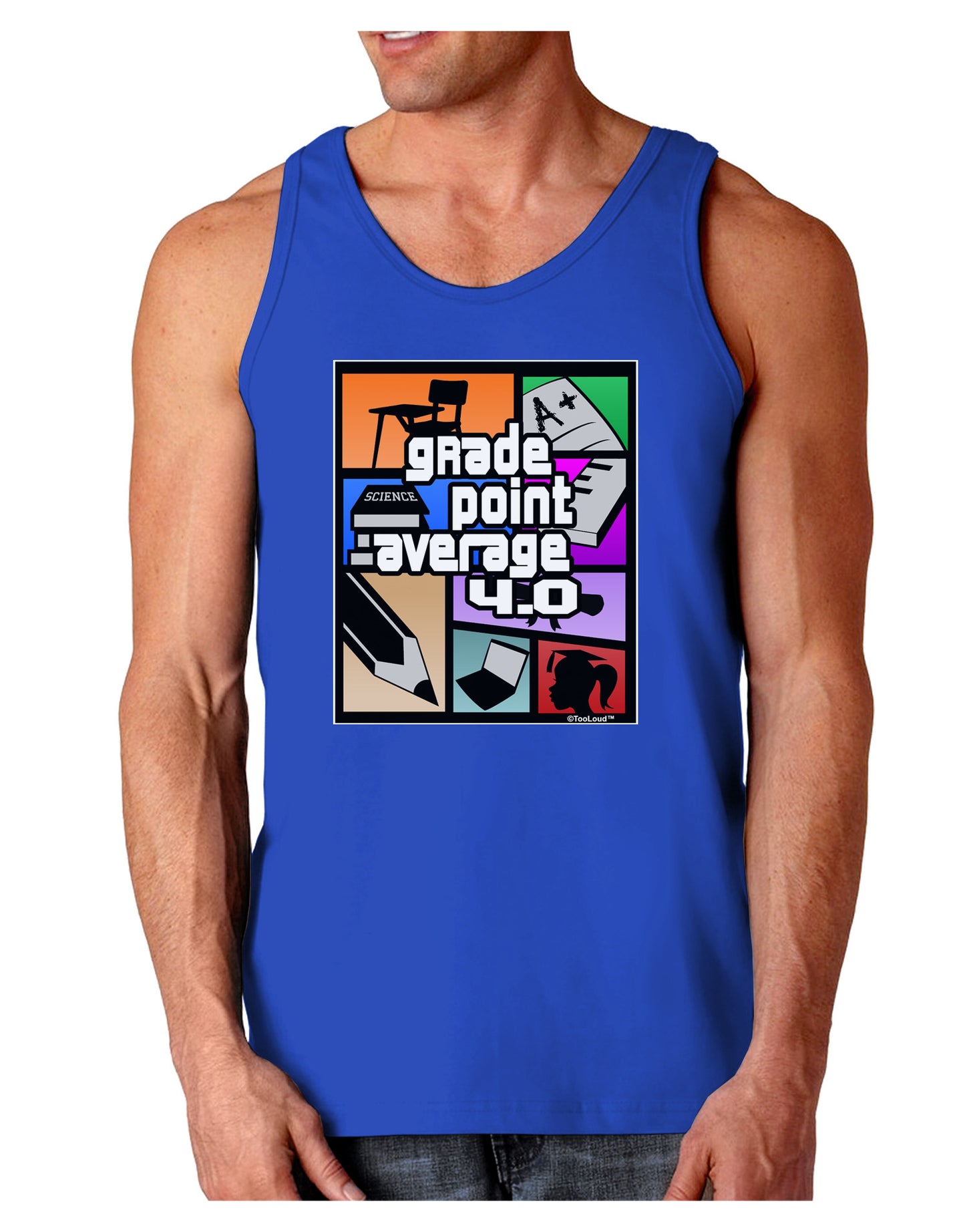 GPA 4 - Grade Point Average Dark Loose Tank Top-Mens Loose Tank Top-TooLoud-Royal Blue-Small-Davson Sales
