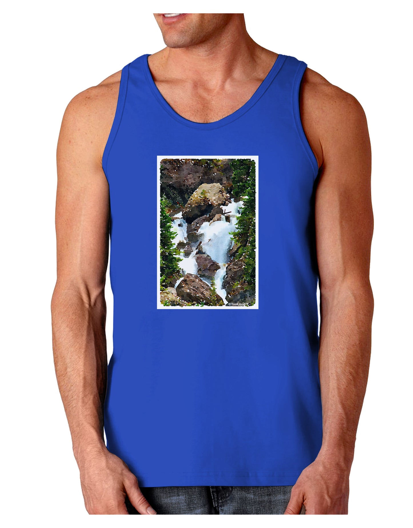 TooLoud Waterfall Watercolor Dark Loose Tank Top-Mens Loose Tank Top-TooLoud-Royal Blue-Small-Davson Sales