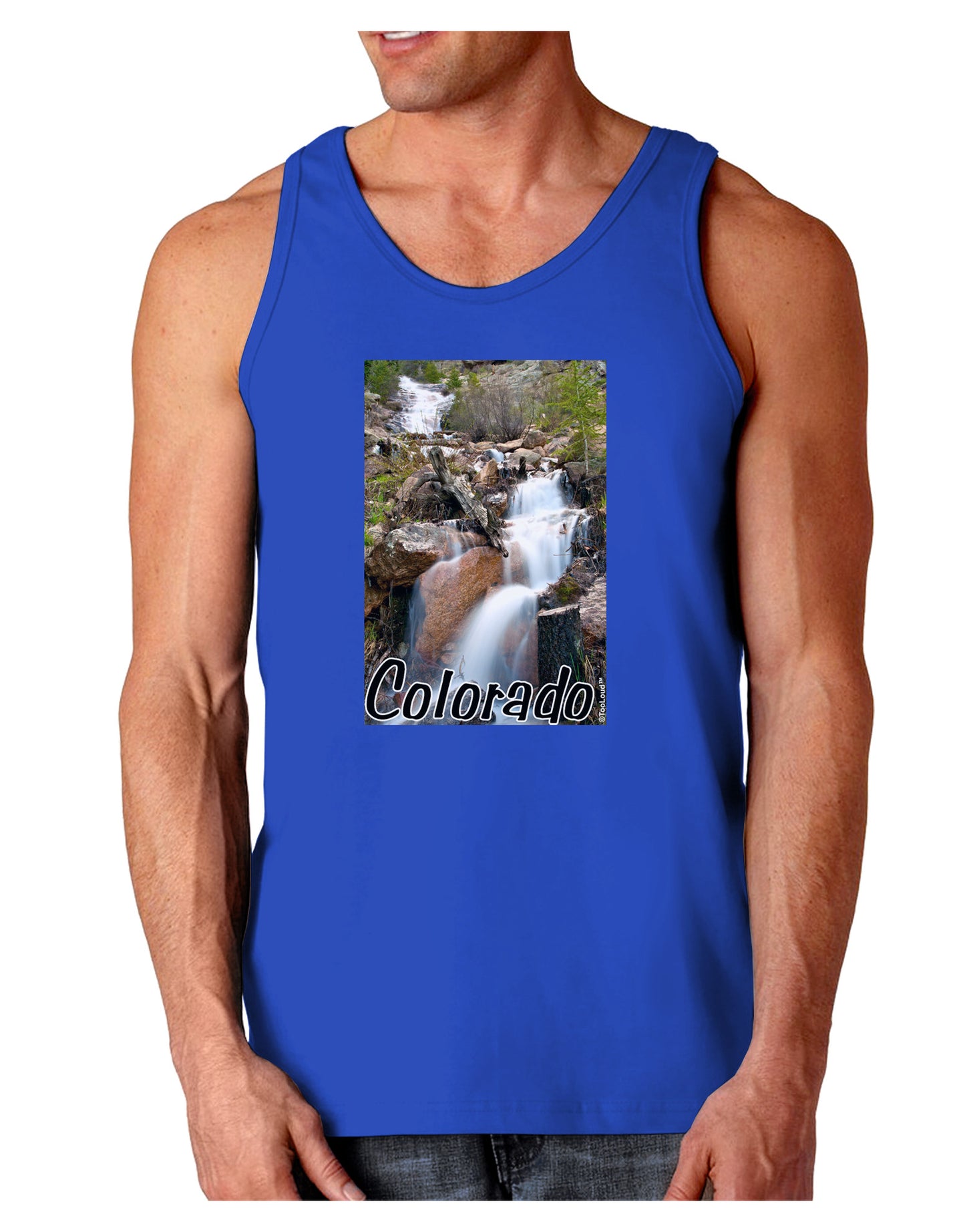Colorado Waterfall Scene Text Dark Loose Tank Top-Mens Loose Tank Top-TooLoud-Royal Blue-Small-Davson Sales