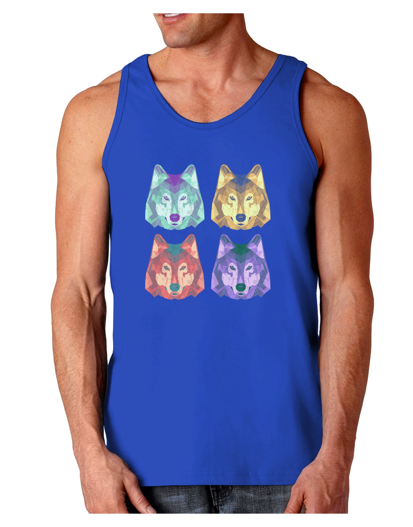 Geometric Wolf Head Pop Art Dark Loose Tank Top-Mens Loose Tank Top-TooLoud-Royal Blue-Small-Davson Sales